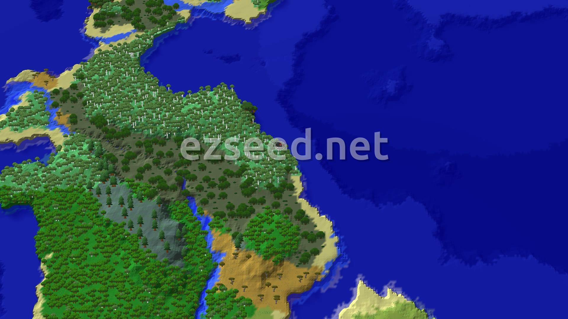 Aerial Minecraft seed map — Old Growth Birch Forest Spawn with Nearby Trial Chambers
