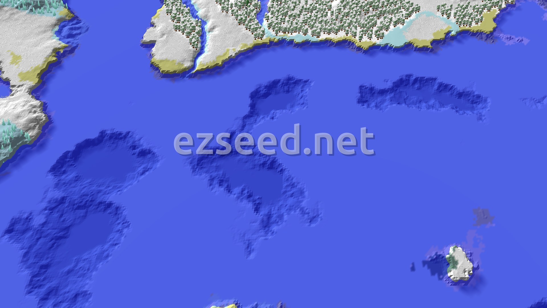 Aerial Minecraft seed map — Frozen Ocean and Snowy Taiga Spawn