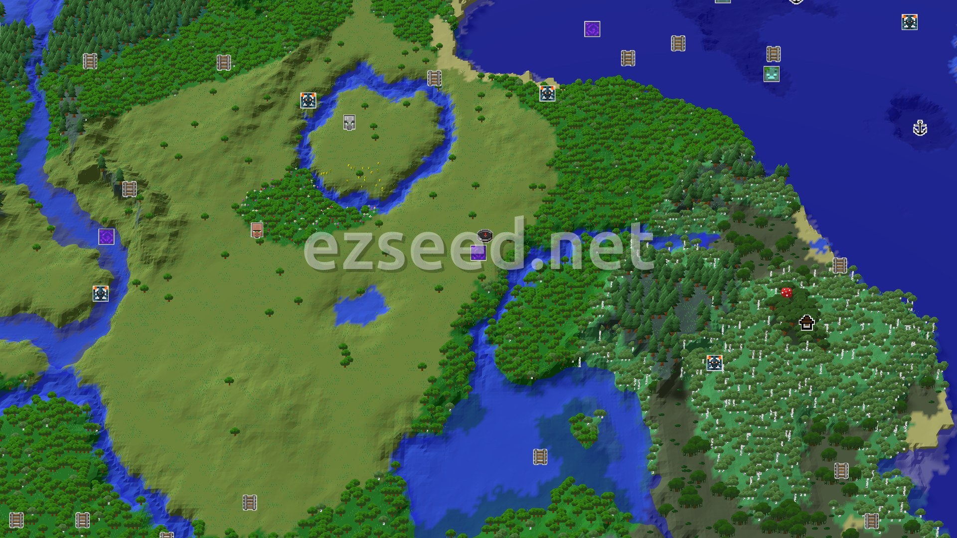 Aerial Minecraft seed map — A Modest Start with Swift Underground Riches