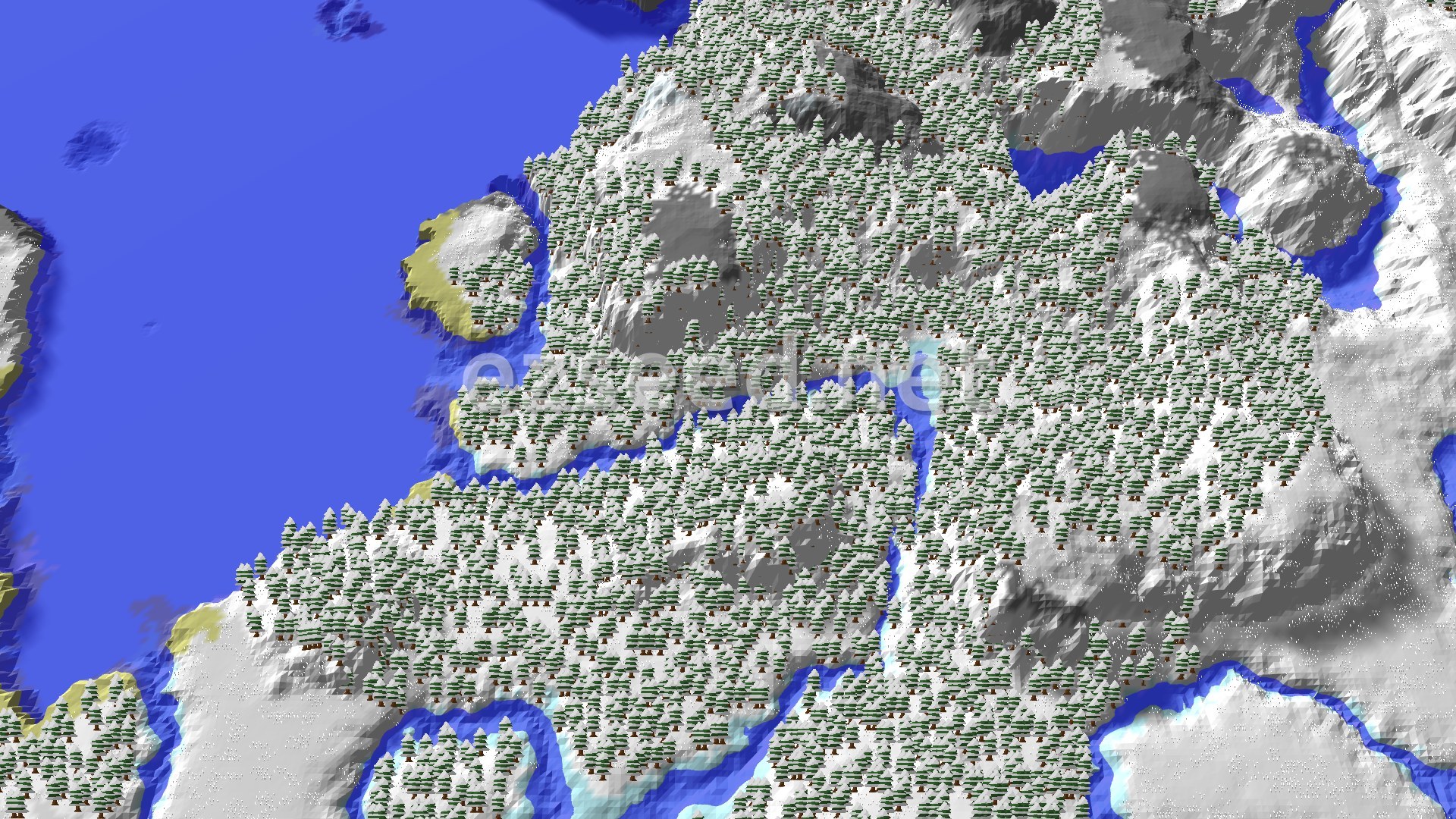 Aerial Minecraft seed map — A Frozen Start with Nearby Trial Chambers