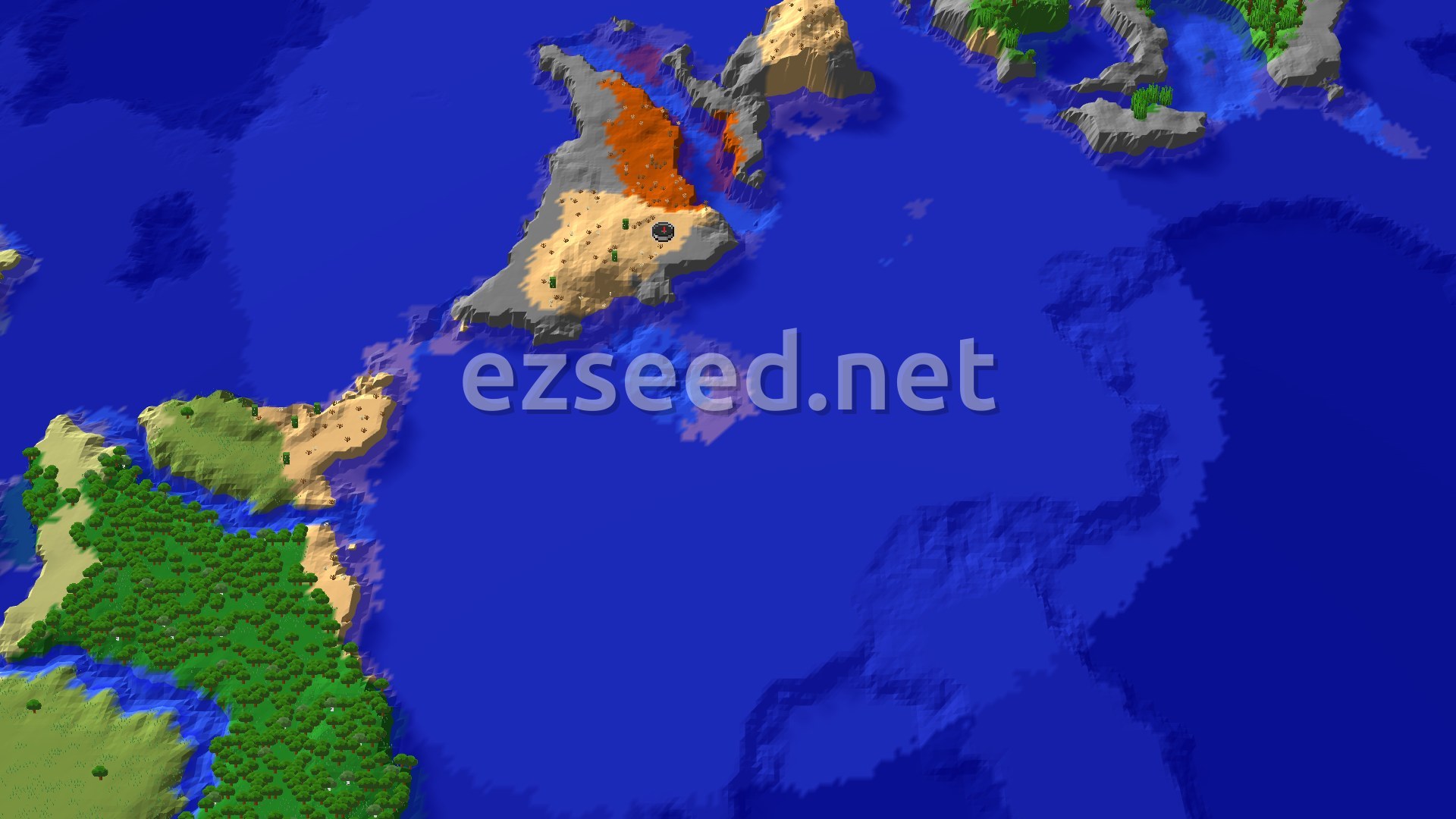 Aerial Minecraft seed map — Badlands and Warm Ocean Island Spawn
