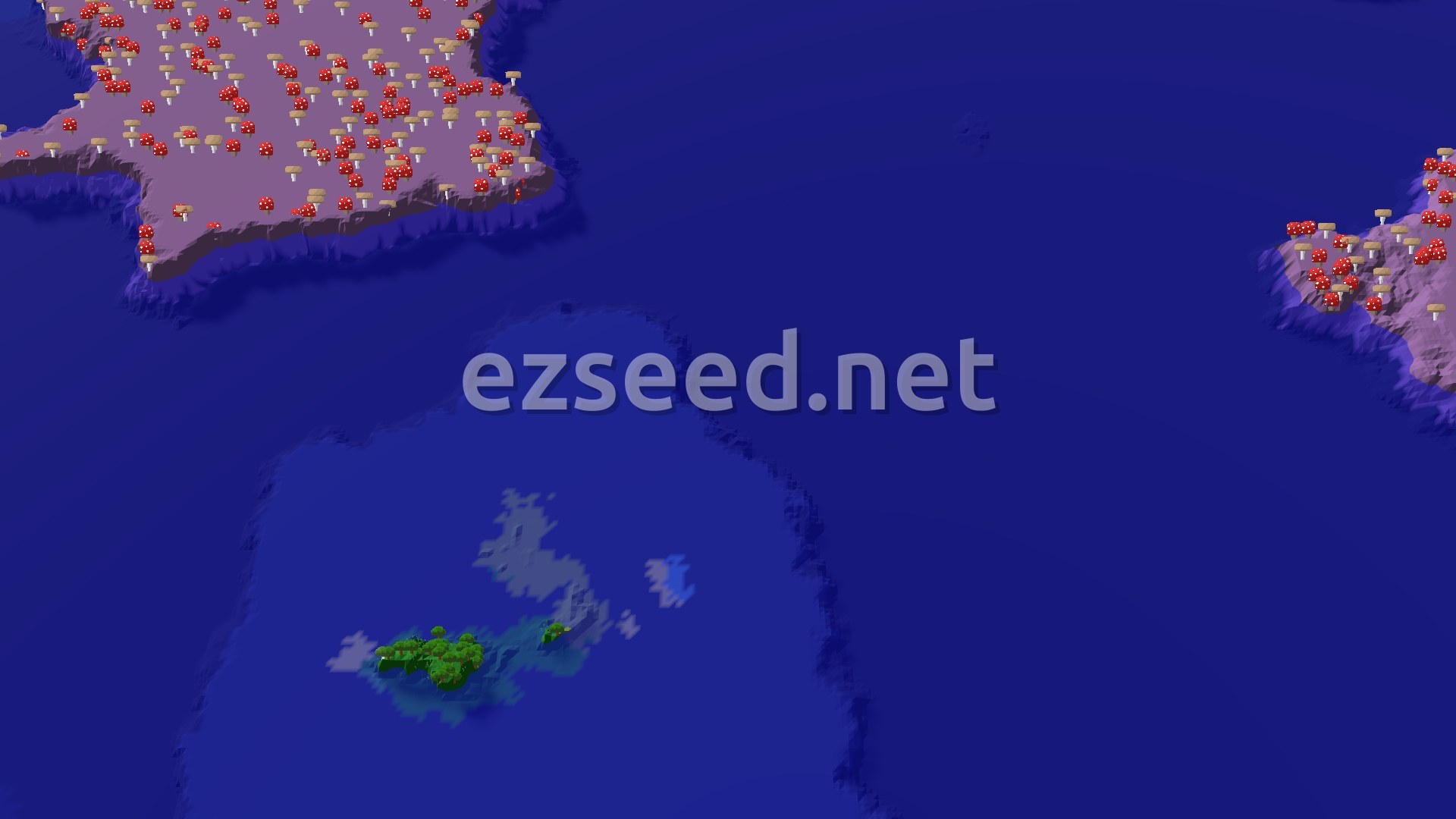 Aerial Minecraft seed map — An Ocean World with Nearby Mushroom Fields