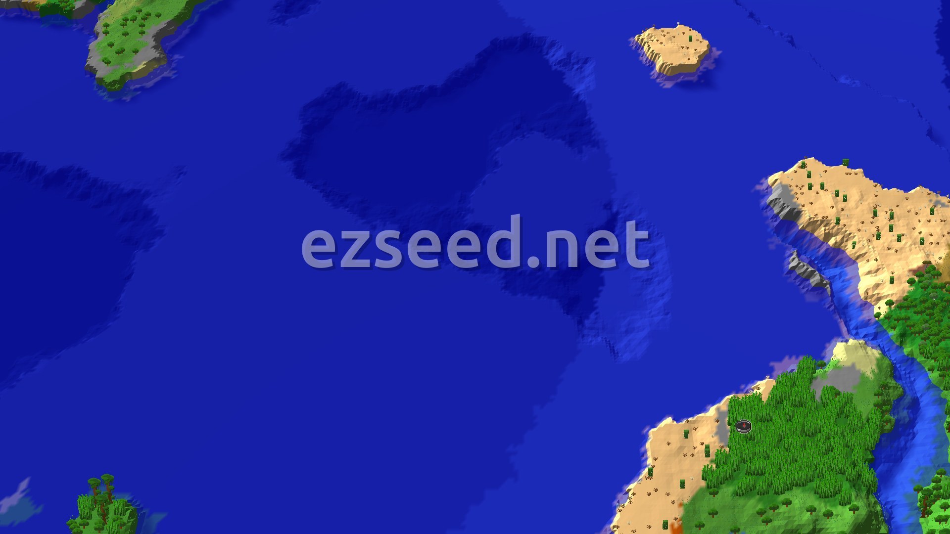 Aerial Minecraft seed map — Jungle Temple Near Spawn with Lush Caves Below