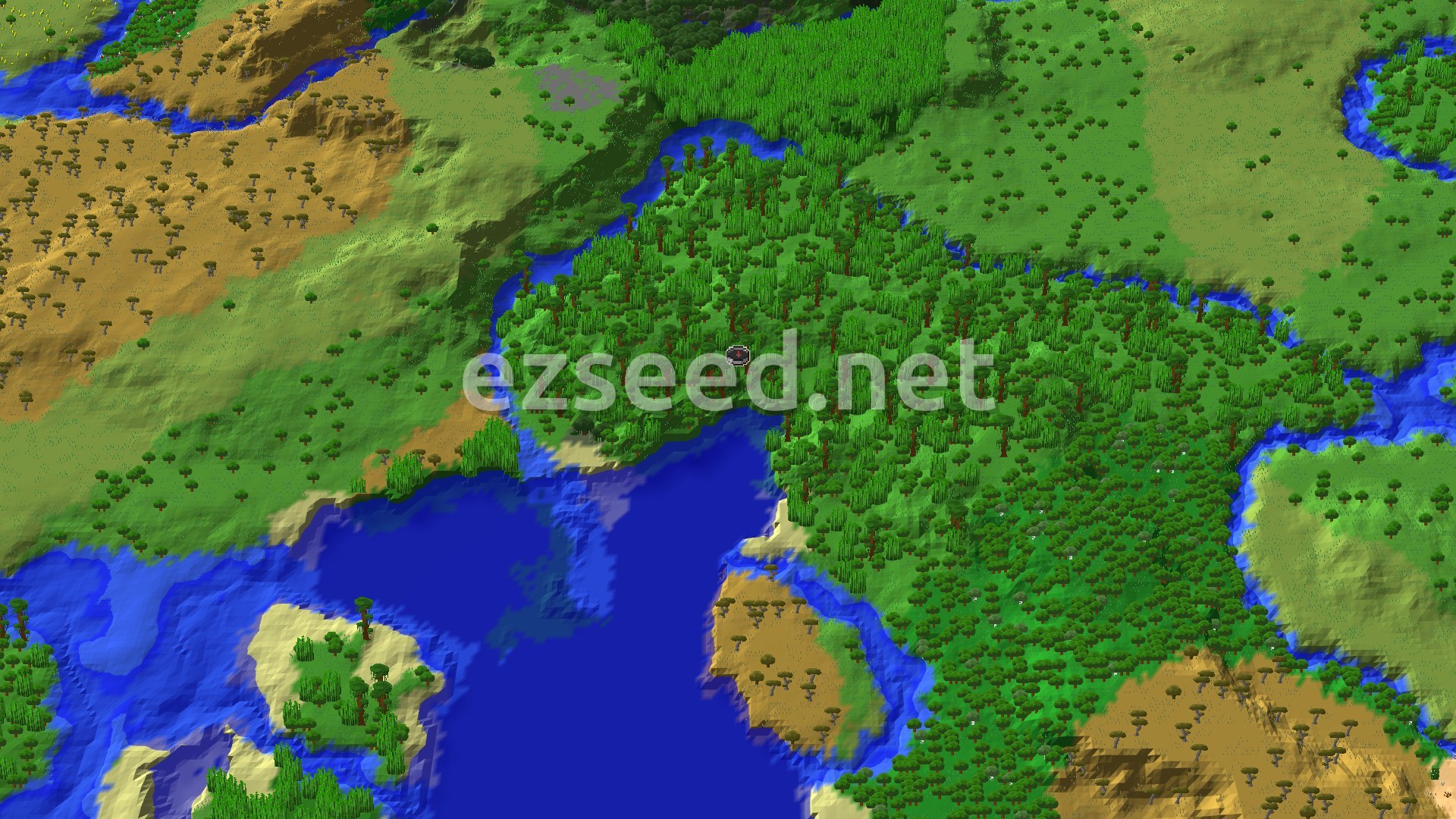 Aerial Minecraft seed map — Jungle Spawn with Nearby Trial Chambers and Bamboo