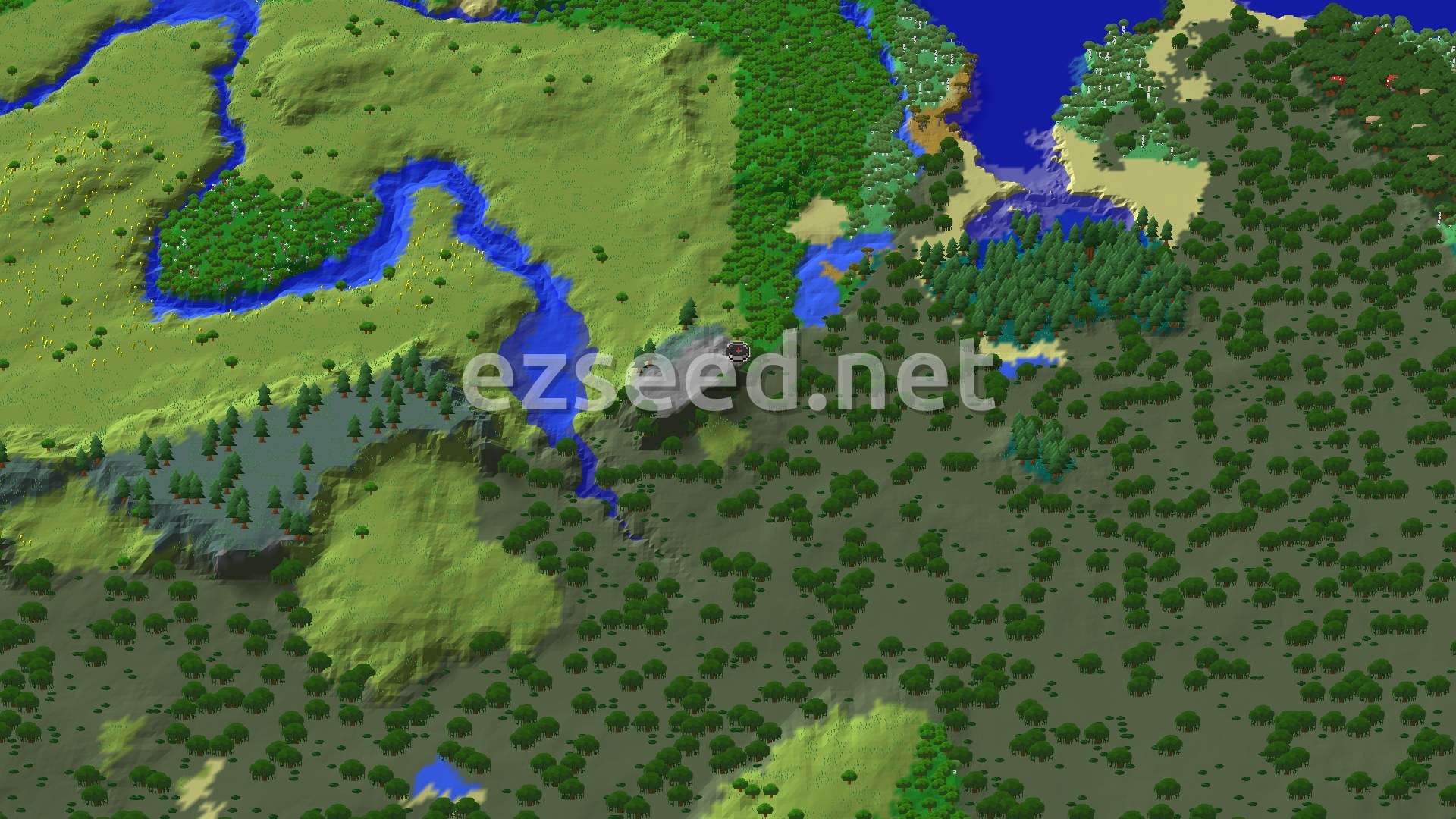 Aerial Minecraft seed map — Swamp Spawn With Quick Trial Chambers