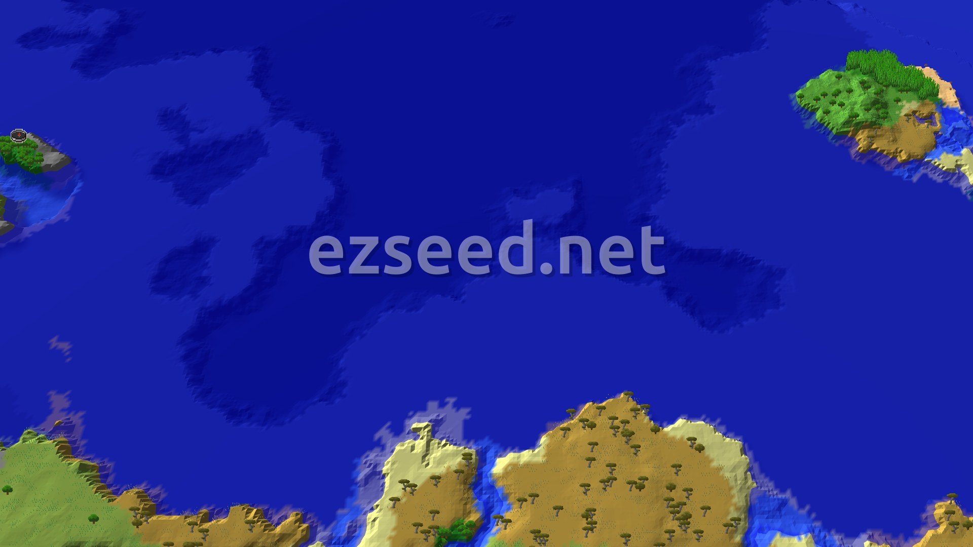 Aerial Minecraft seed map — Forest Spawn with Nearby Ocean and Savanna Biomes