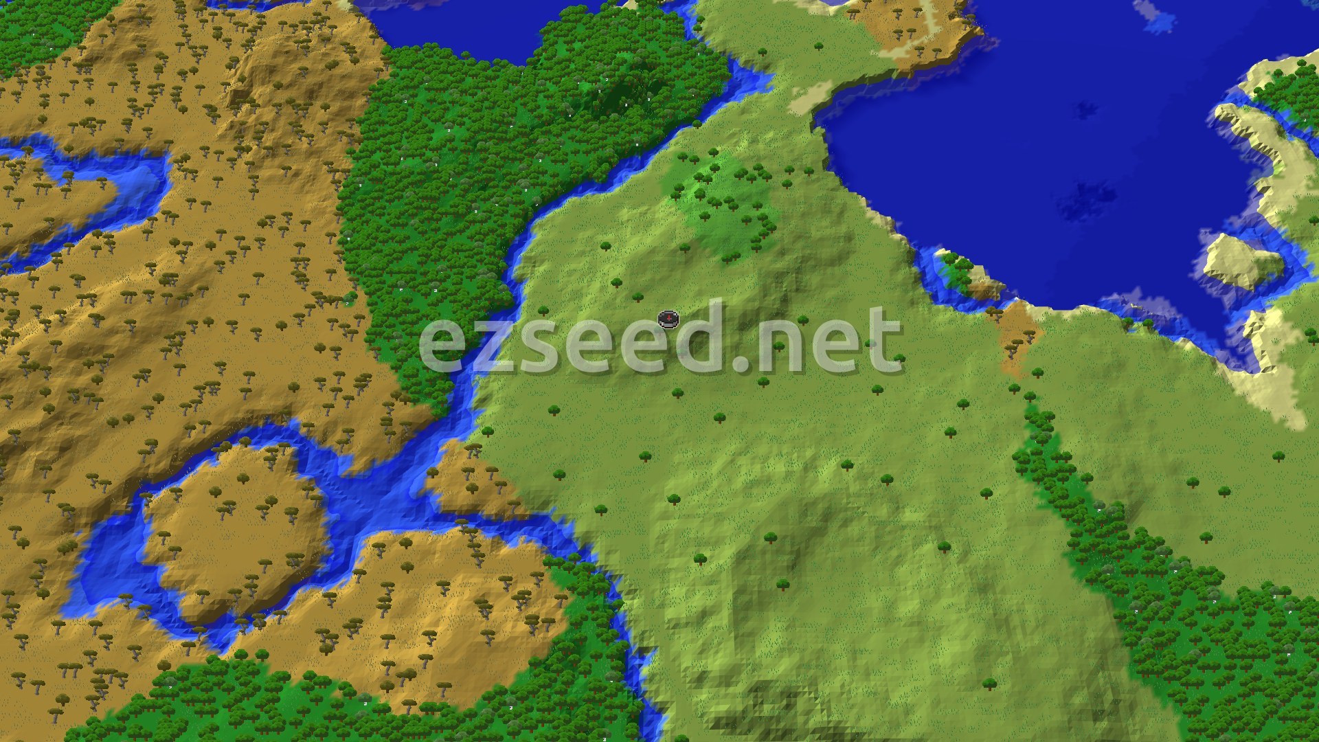 Aerial Minecraft seed map — Spawn in Plains with Lush Caves and nearby Trial Chambers