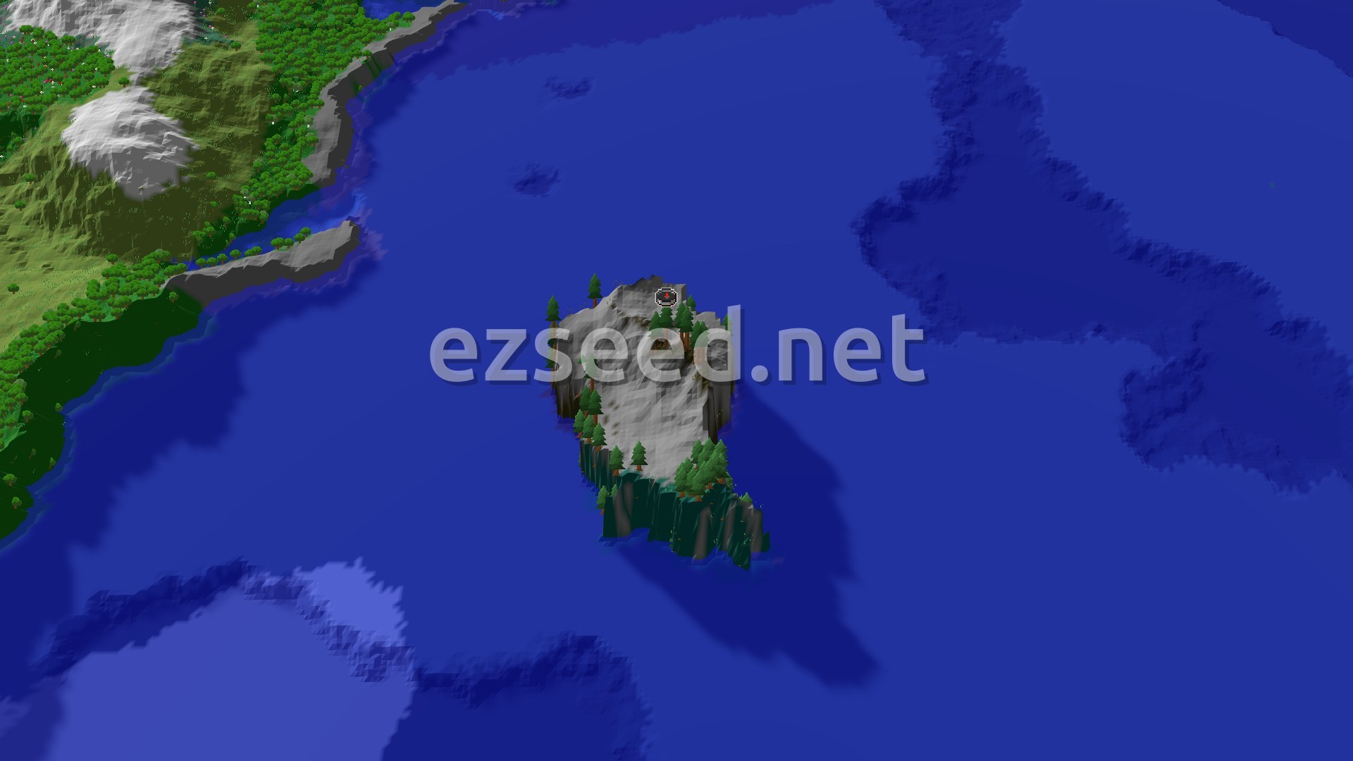 Aerial Minecraft seed map — Island Spawn with a Close Ancient City