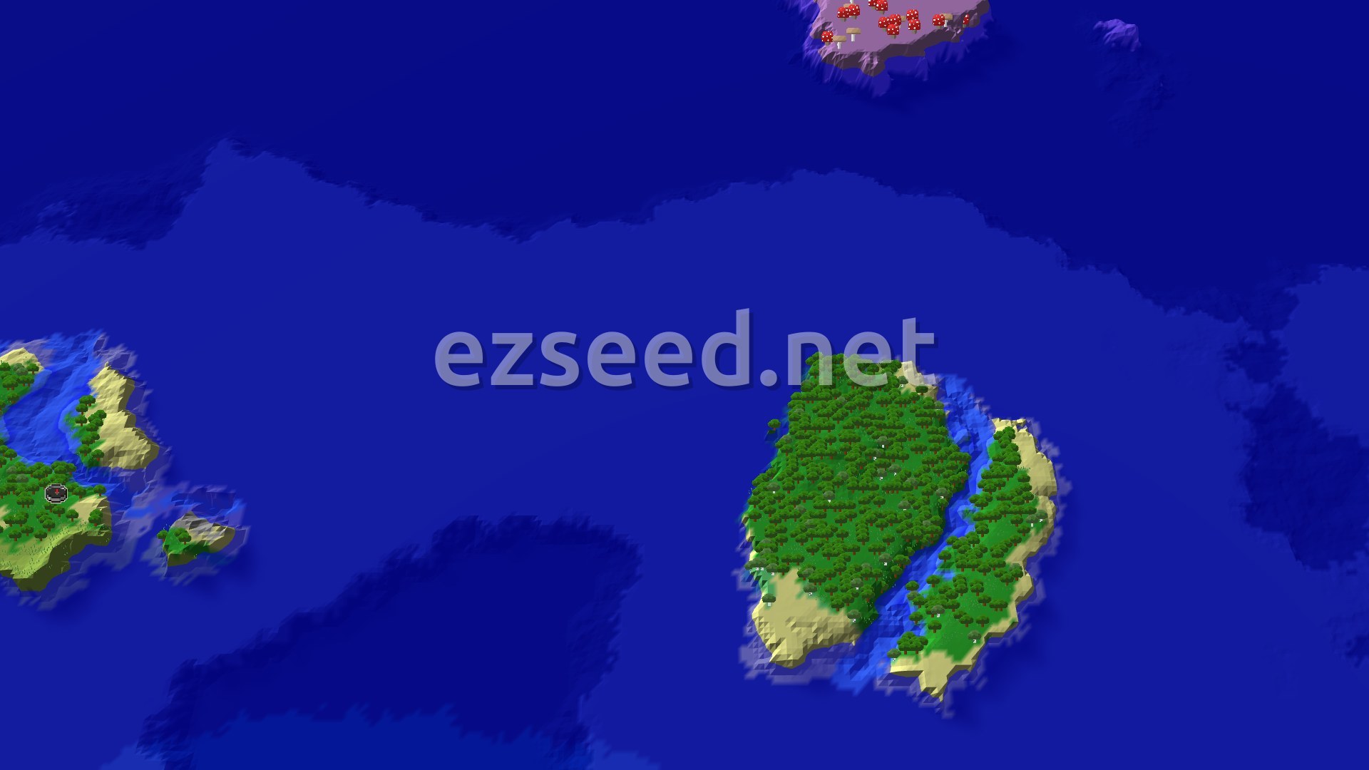 Aerial Minecraft seed map — Ocean Spawn with a Nearby Mushroom Fields Island