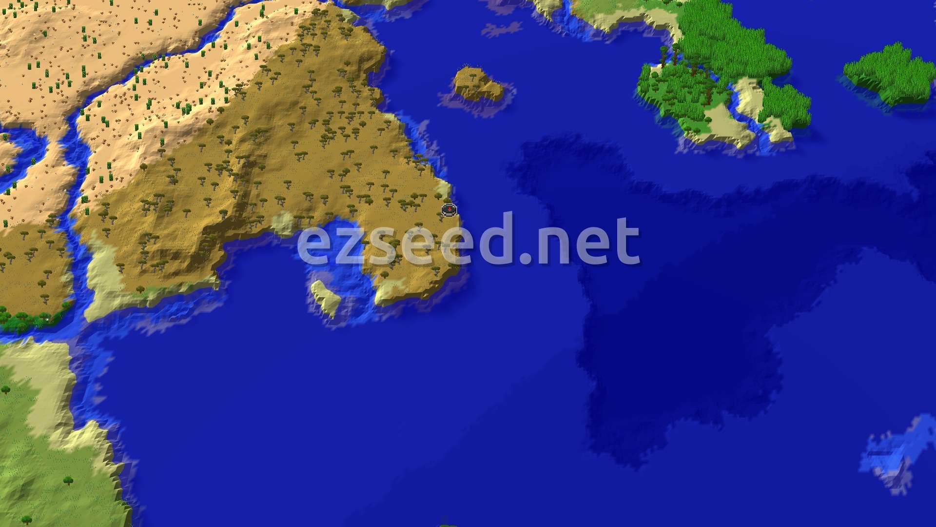 Aerial Minecraft seed map — Savanna Spawn with a Close Trial Chambers