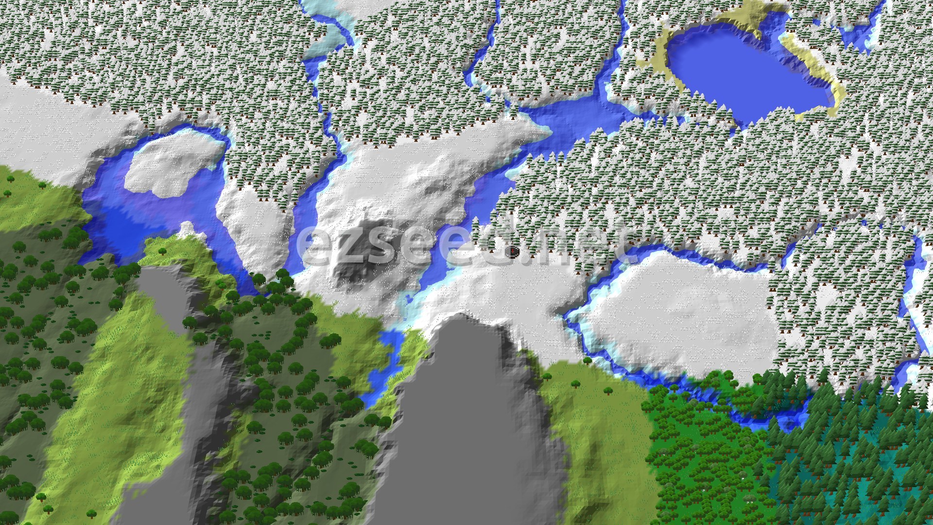 Aerial Minecraft seed map — Snowy Plains Spawn with Nearby Trial Chambers