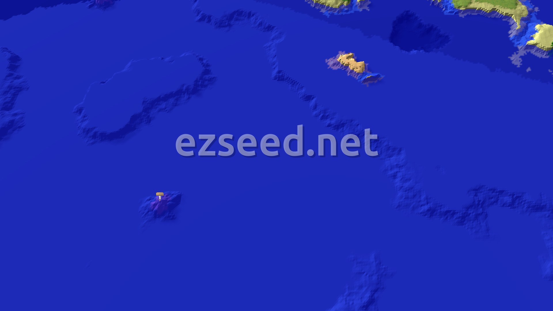 Aerial Minecraft seed map — Island Spawn with Near Buried Treasure and Trial Chambers