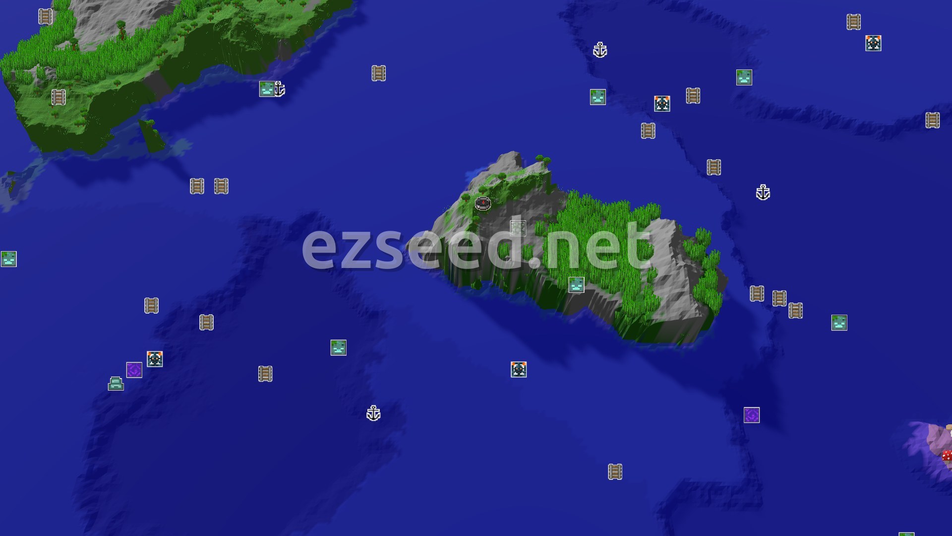 Aerial Minecraft seed map — Jungle Temple Start with Ocean Views