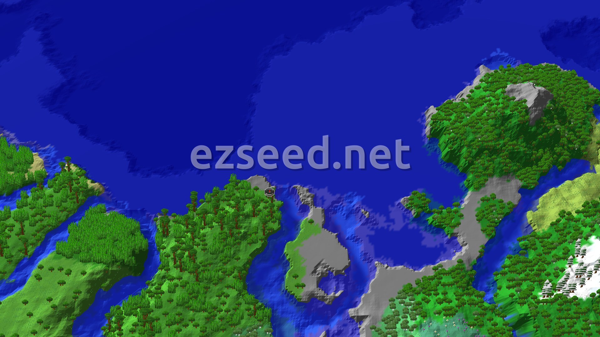 Aerial Minecraft seed map — Jungle Spawn with Nearby Trial Chambers and Peaks