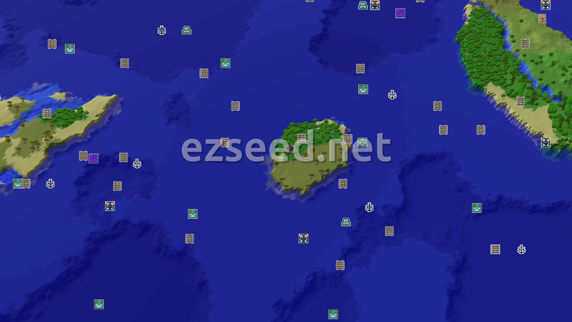 Aerial Minecraft seed map — A Modest Forest Spawn with Quick Mining