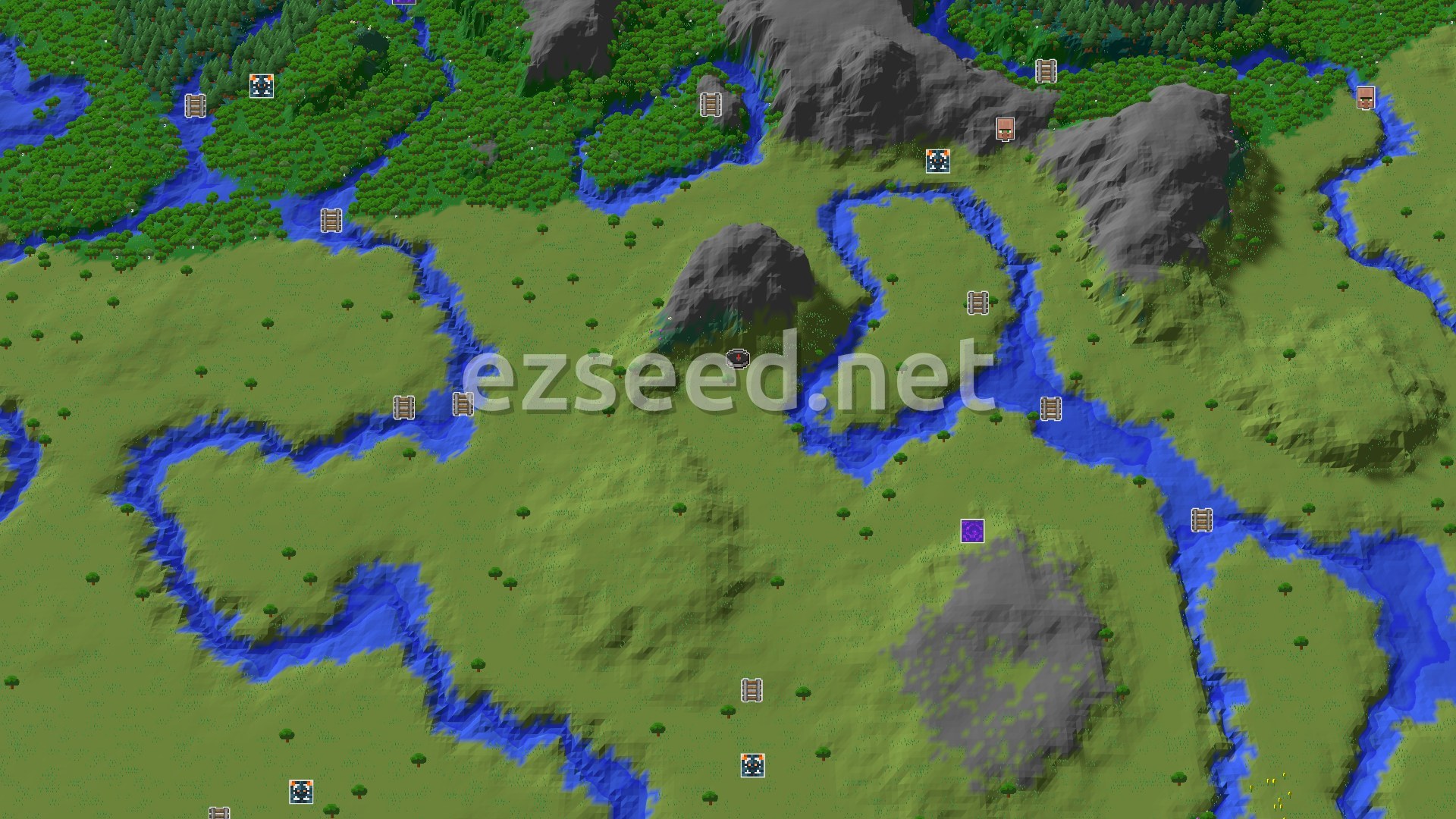 Aerial Minecraft seed map — A Modest Plains Spawn With Distant Rewards