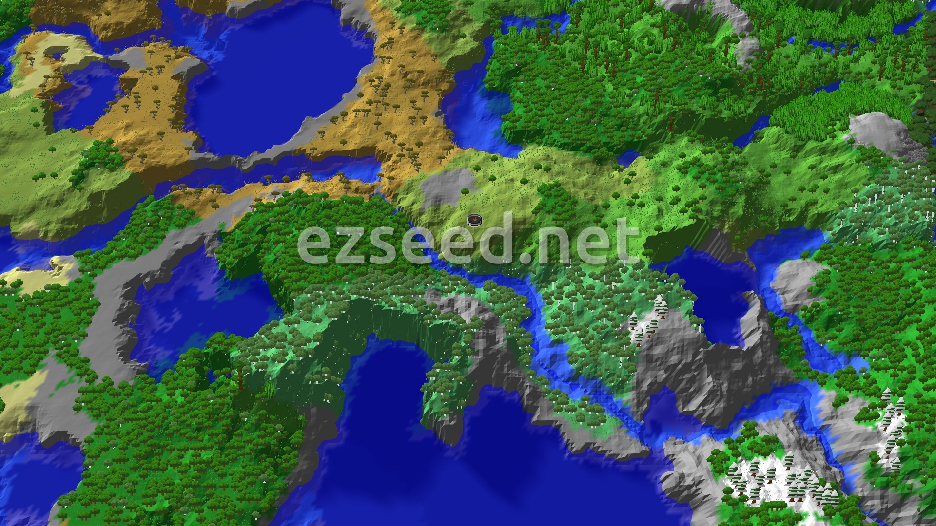 Aerial Minecraft seed map — Ancient City and Jungles Near Spawn in a Varied World