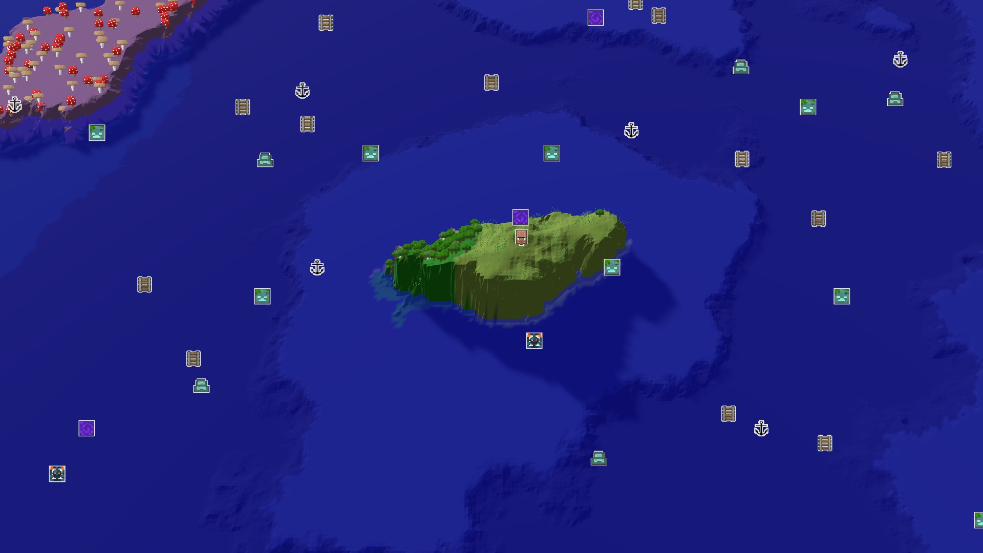 Aerial Minecraft seed map — An Ocean-Heavy Seed with Close Underground Loot