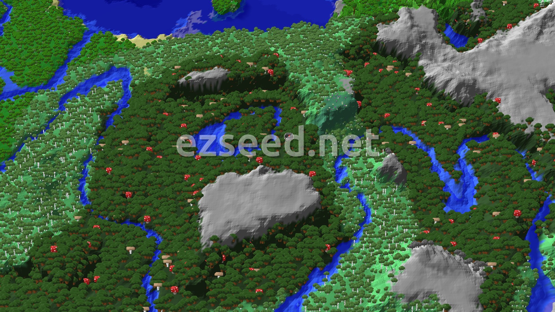 Aerial Minecraft seed map — Dark Forest Spawn with Nearby Trial Chambers