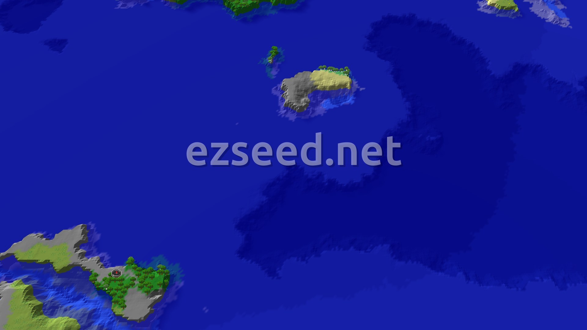 Aerial Minecraft seed map — Forest Island Spawn with a Nearby Trial Chambers