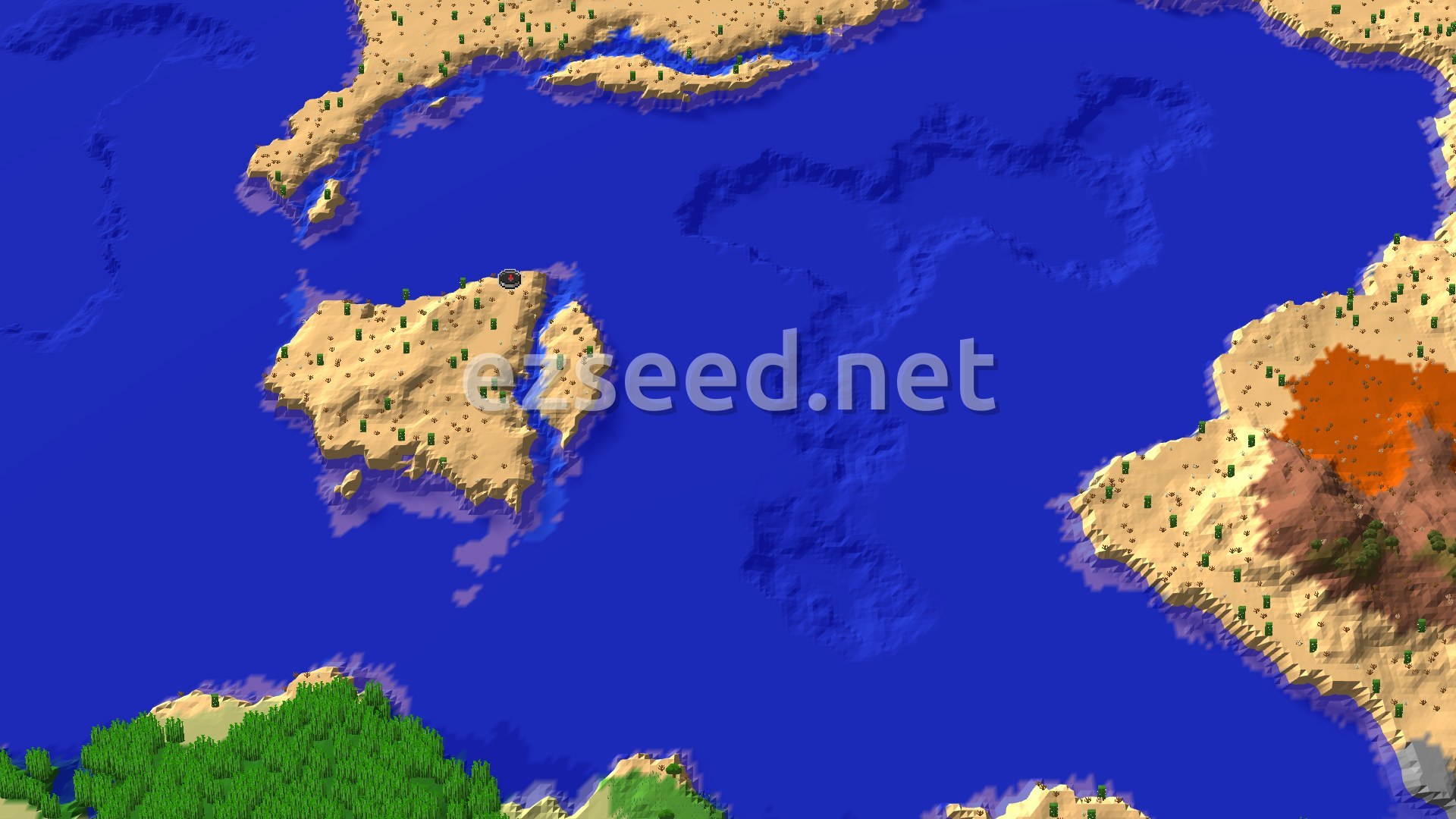 Aerial Minecraft seed map — Desert Isles with a Close Ancient City