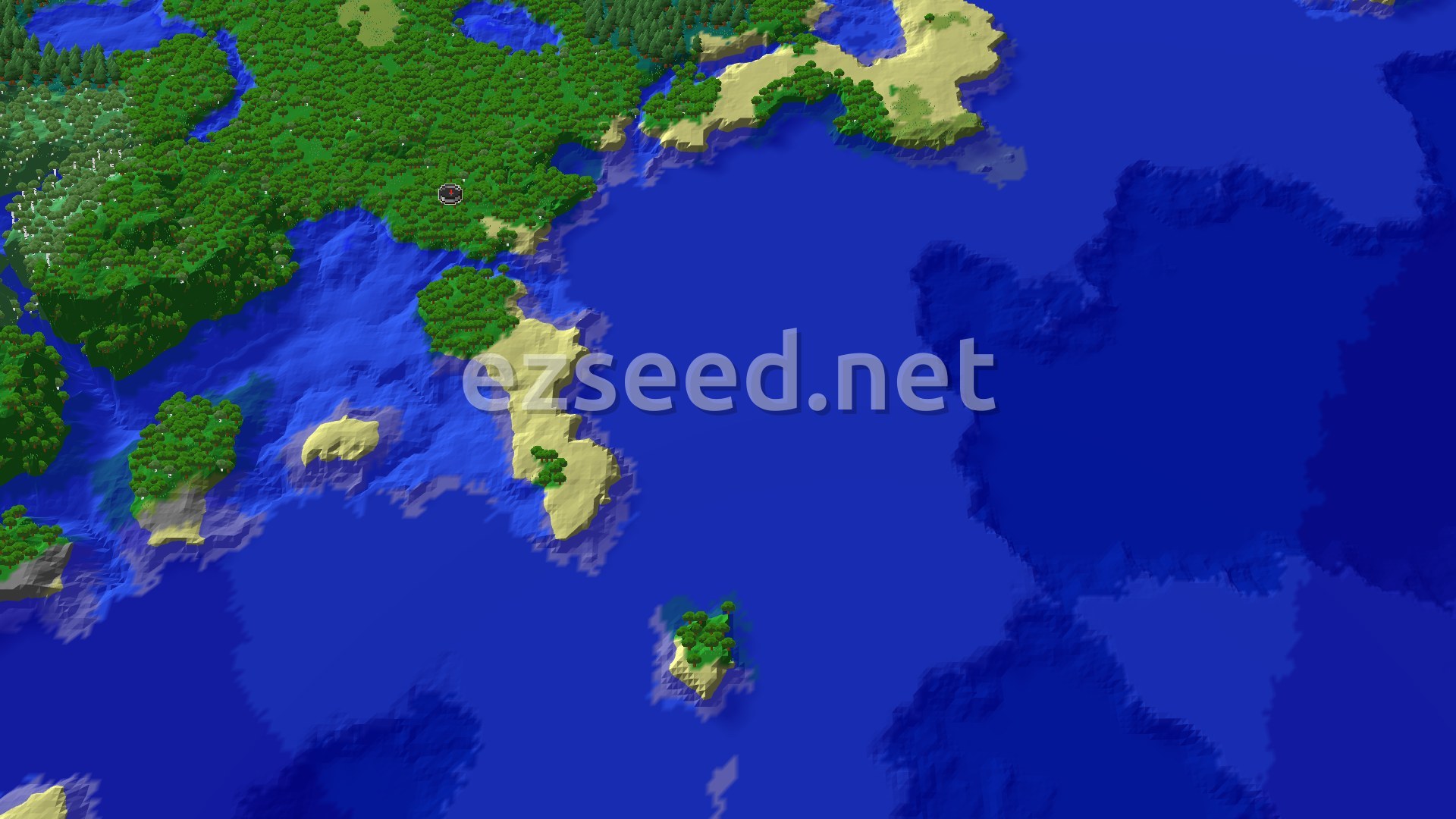 Aerial Minecraft seed map — Trial Chambers and Ancient City Near Spawn