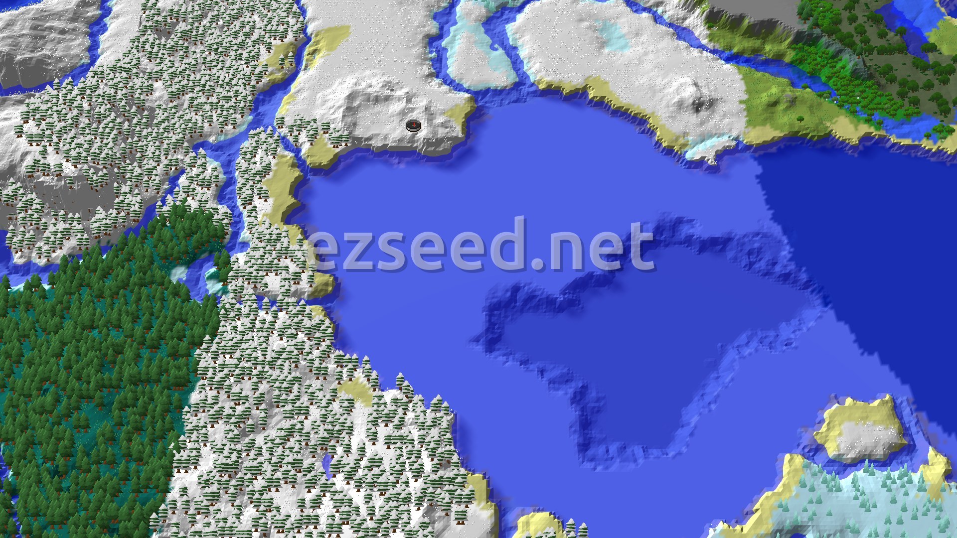 Aerial Minecraft seed map — Spawn Near Trial Chambers in a Cold, Icy World