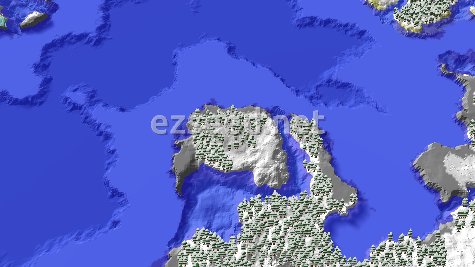 Aerial Minecraft seed map — Ice Spikes and Cold Oceans: A Snowy Minecraft Adventure