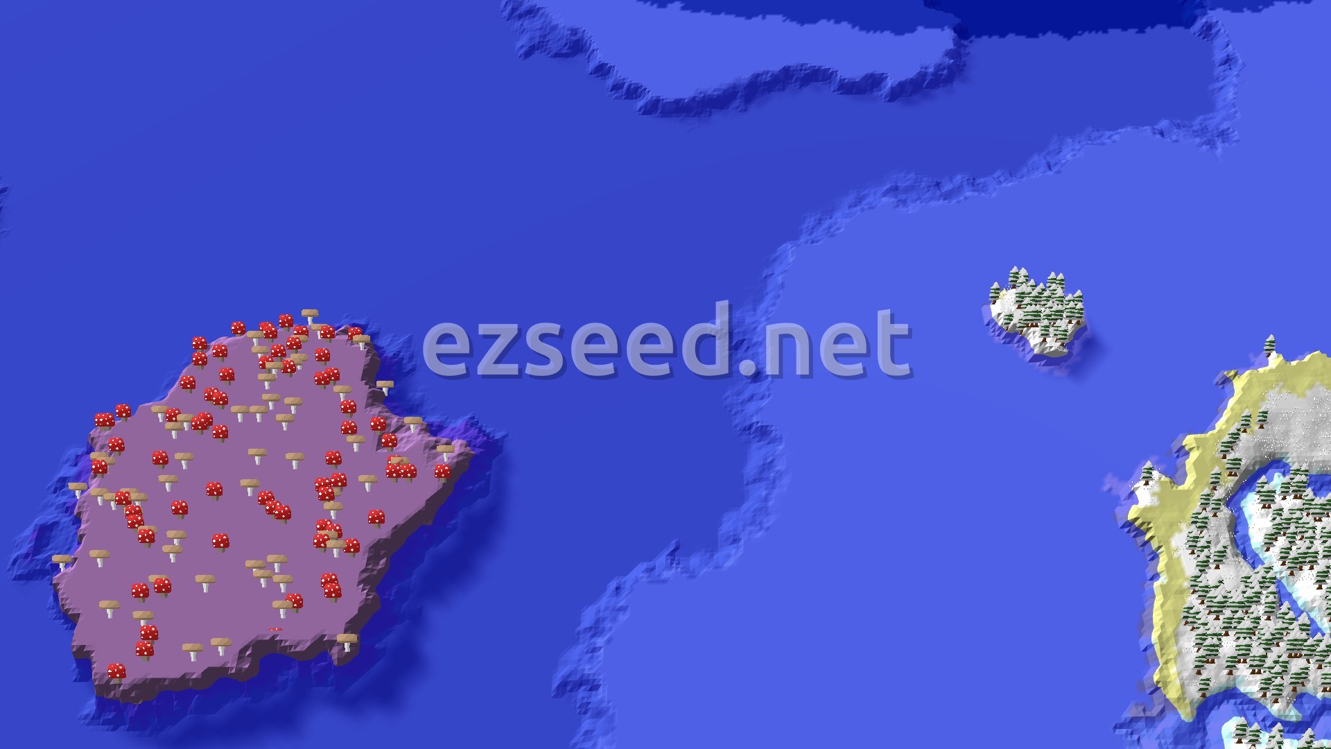 Aerial Minecraft seed map — Island Hopping to Mushrooms and Ice Spikes