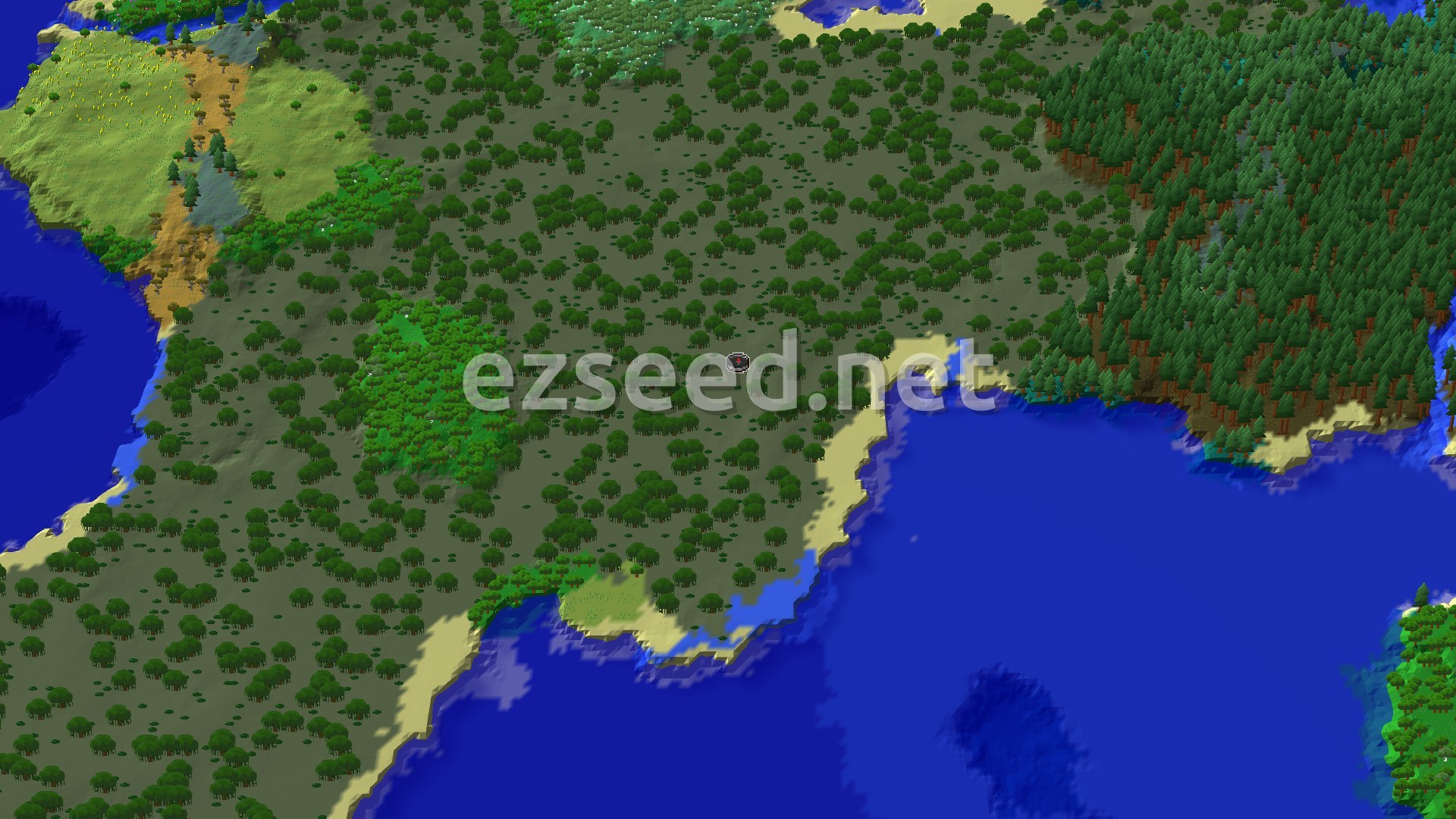Aerial Minecraft seed map — Swamp Spawn with Nearby Trial Chambers