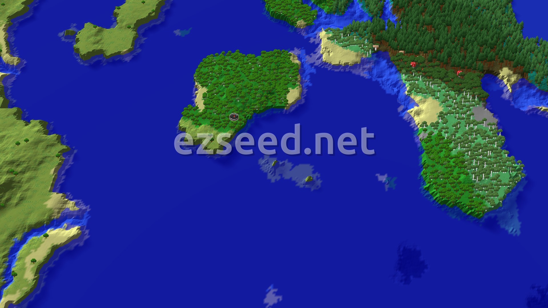 Aerial Minecraft seed map — Forest and Ocean Start with a Nearby Trial Chambers