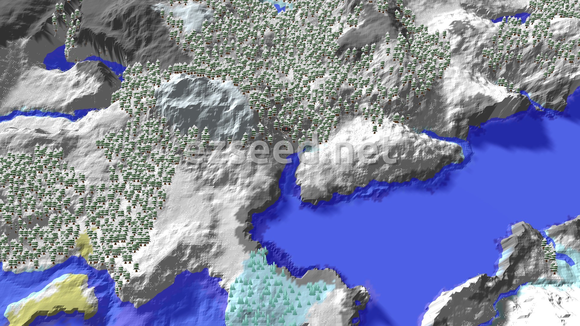Aerial Minecraft seed map — Cold Start, Hot Loot: Close Trial Chambers in Snowy Taiga