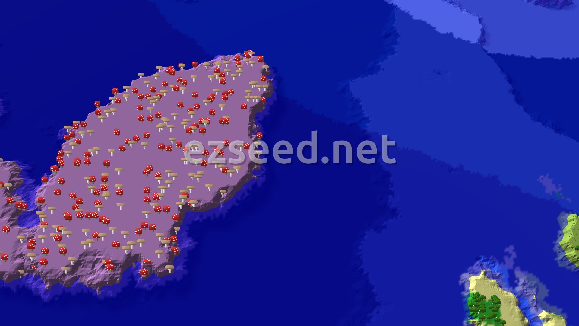 Aerial Minecraft seed map — Mushroom Fields Near Spawn