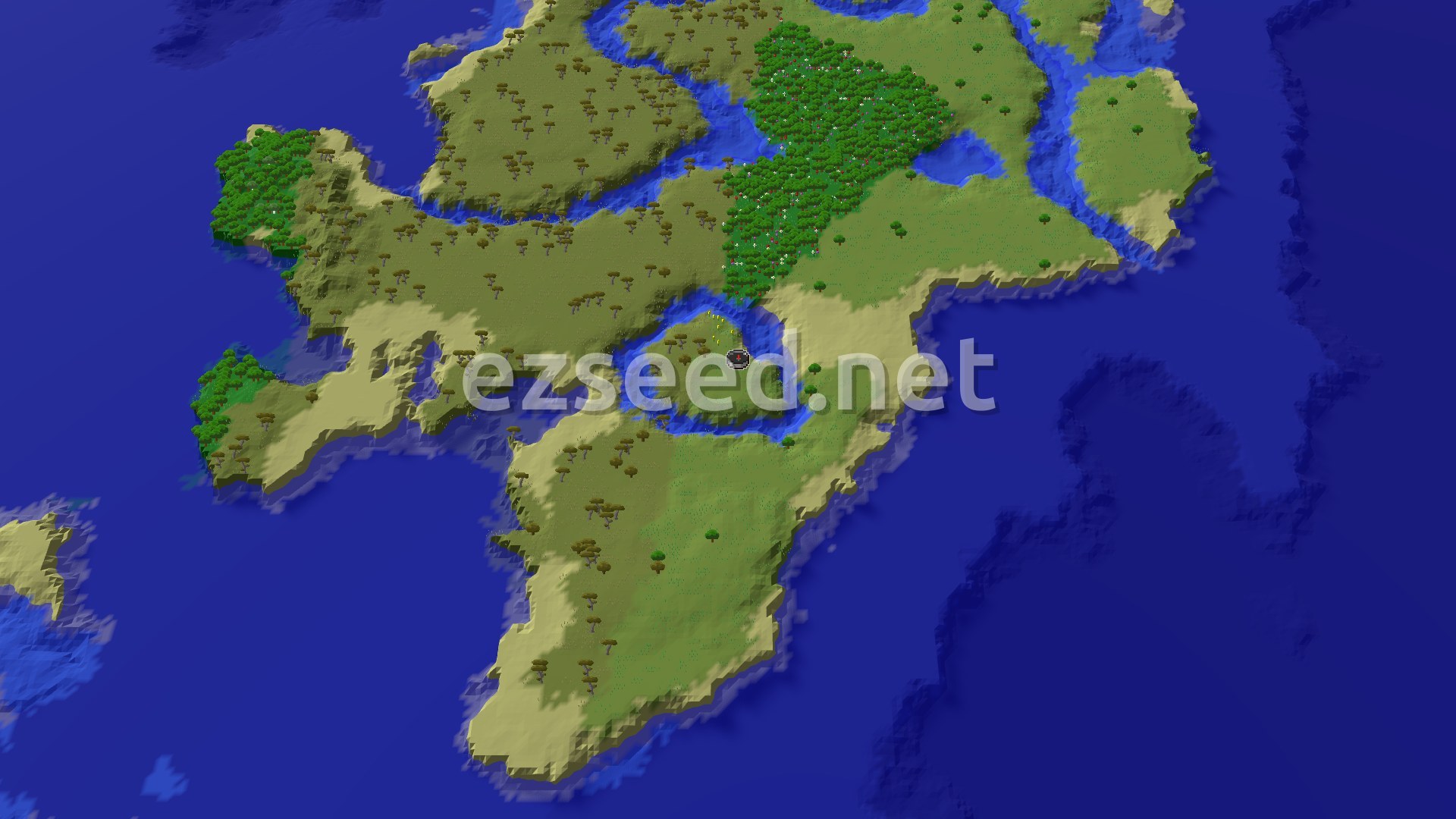 Aerial Minecraft seed map — Spawn in a Village, Explore a Diverse Coastal World