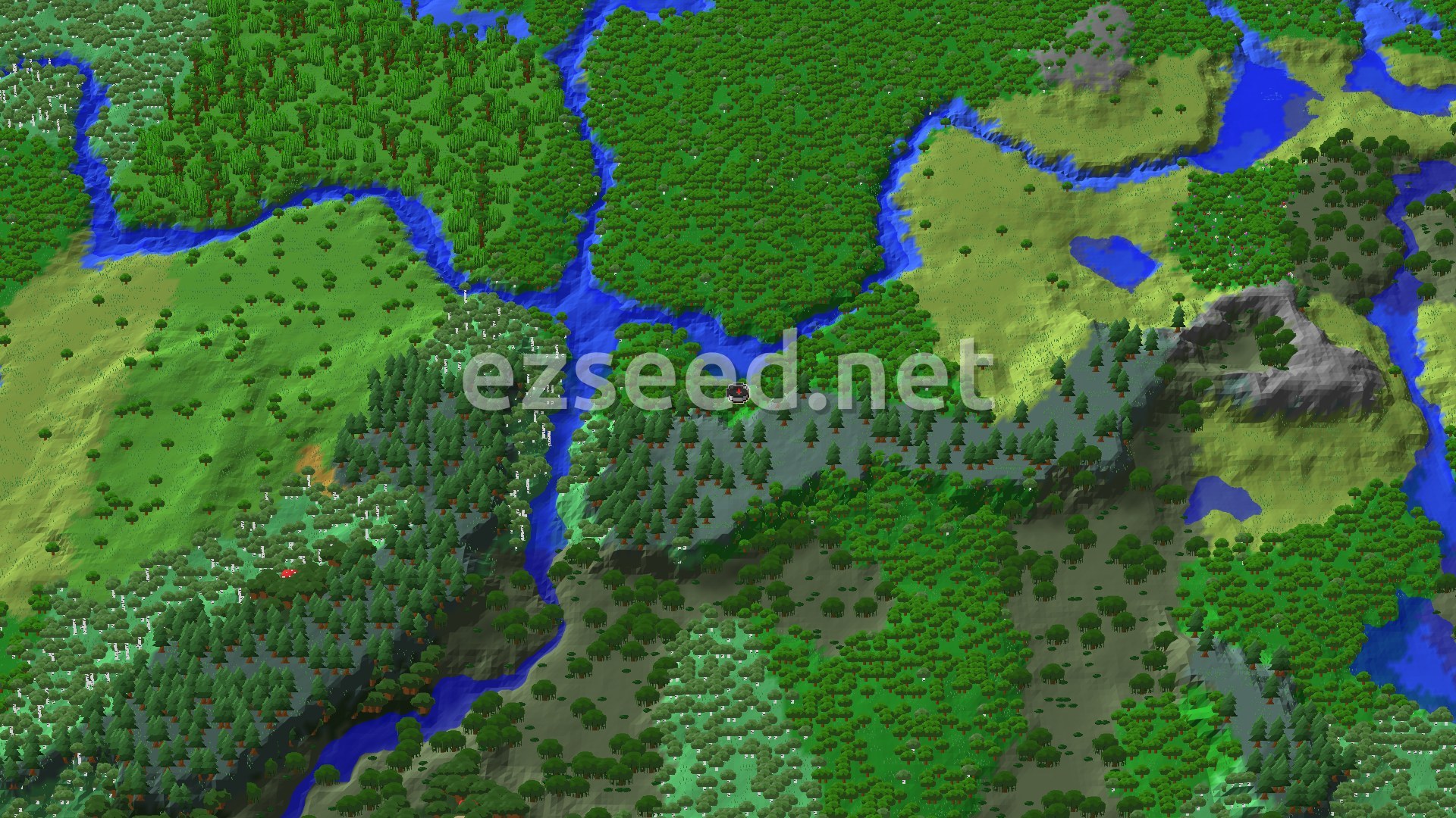 Aerial Minecraft seed map — Forest Spawn with Nearby Trial Chambers