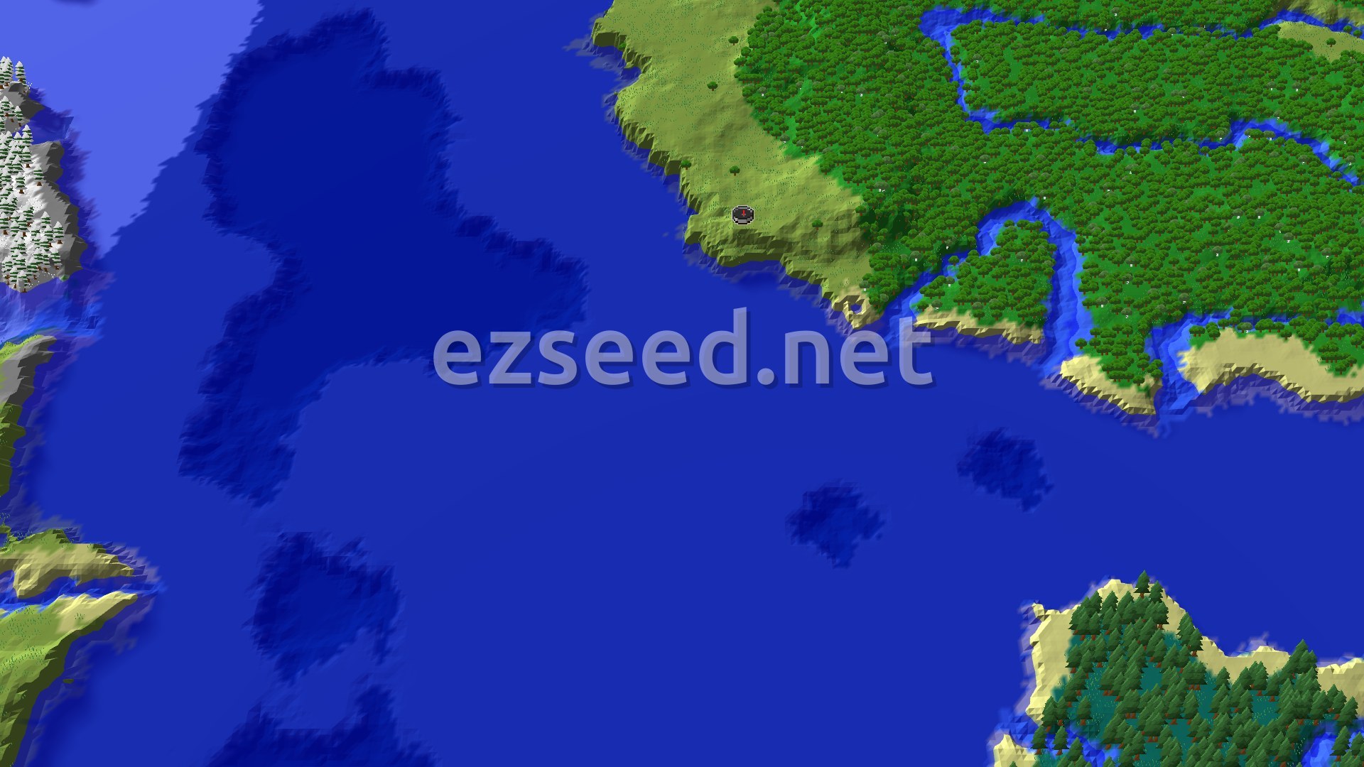 Aerial Minecraft seed map — Ocean-Side Plains with Accessible Coastal Structures
