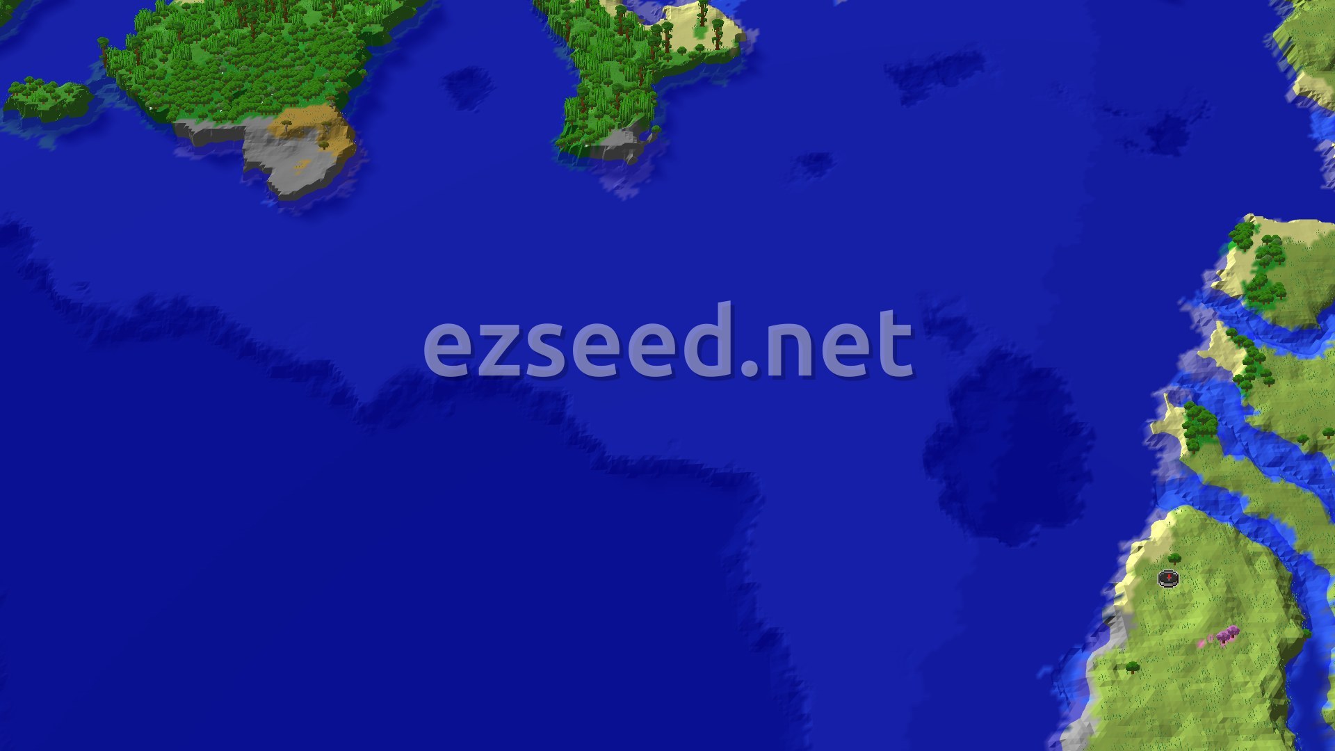 Aerial Minecraft seed map — Cherry Grove Near Spawn with Accessible Ocean Structures