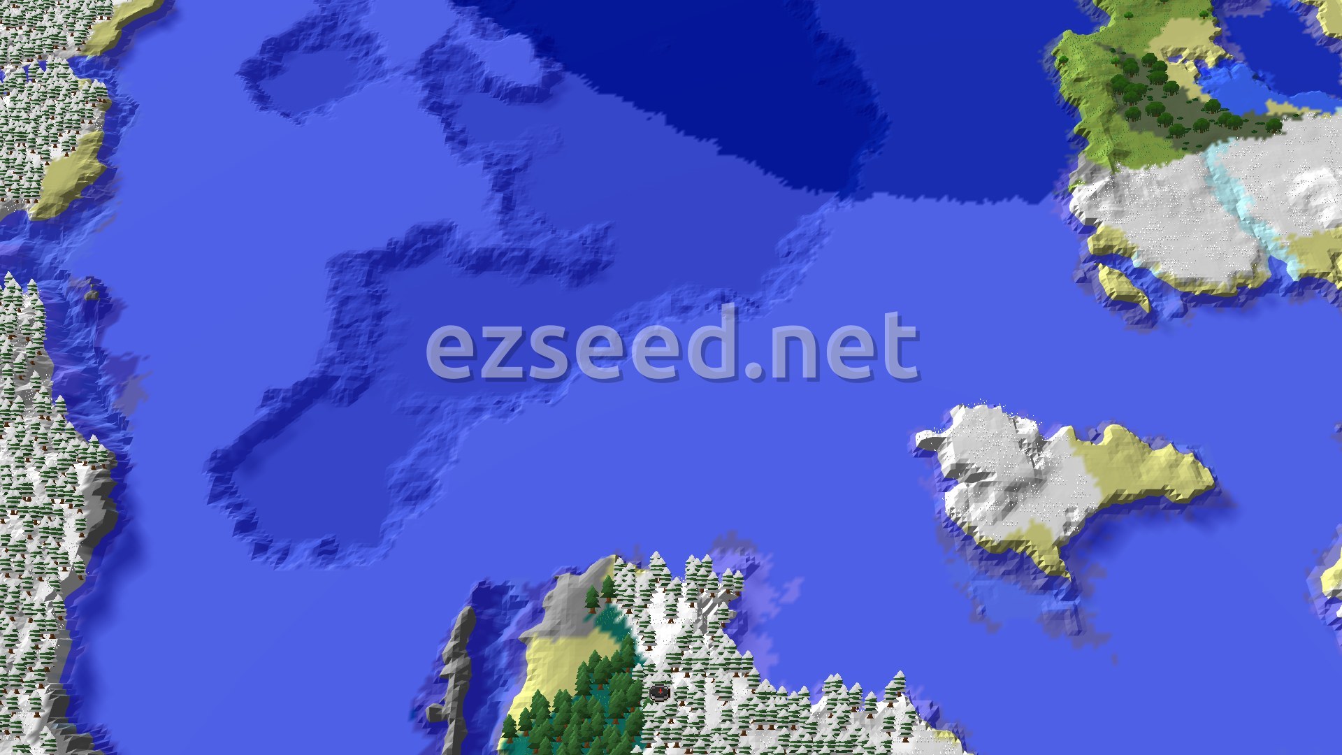 Aerial Minecraft seed map — An Icy Start, With an Igloo and Deep Ocean Near Spawn