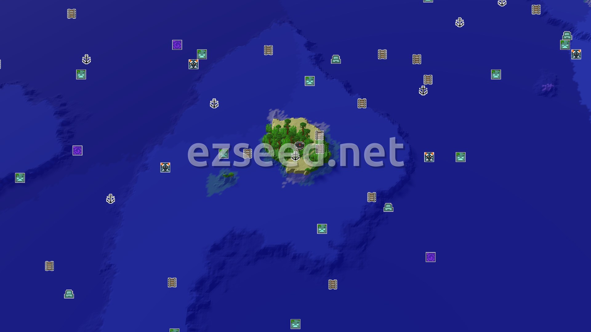 Aerial Minecraft seed map — Jungle Island Start with Quick Underground Access