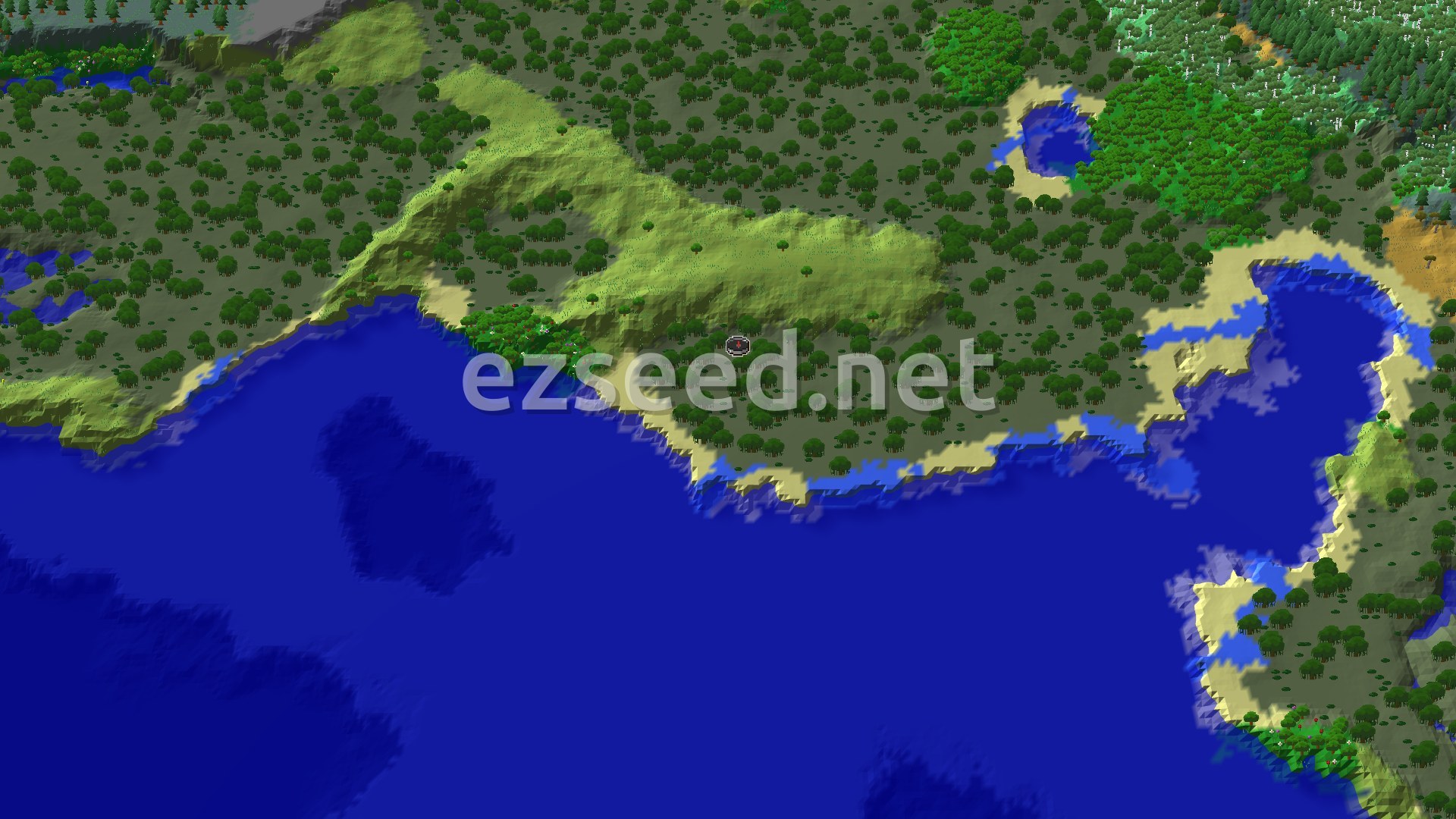 Aerial Minecraft seed map — Swamp Spawn with Nearby Abandoned Village