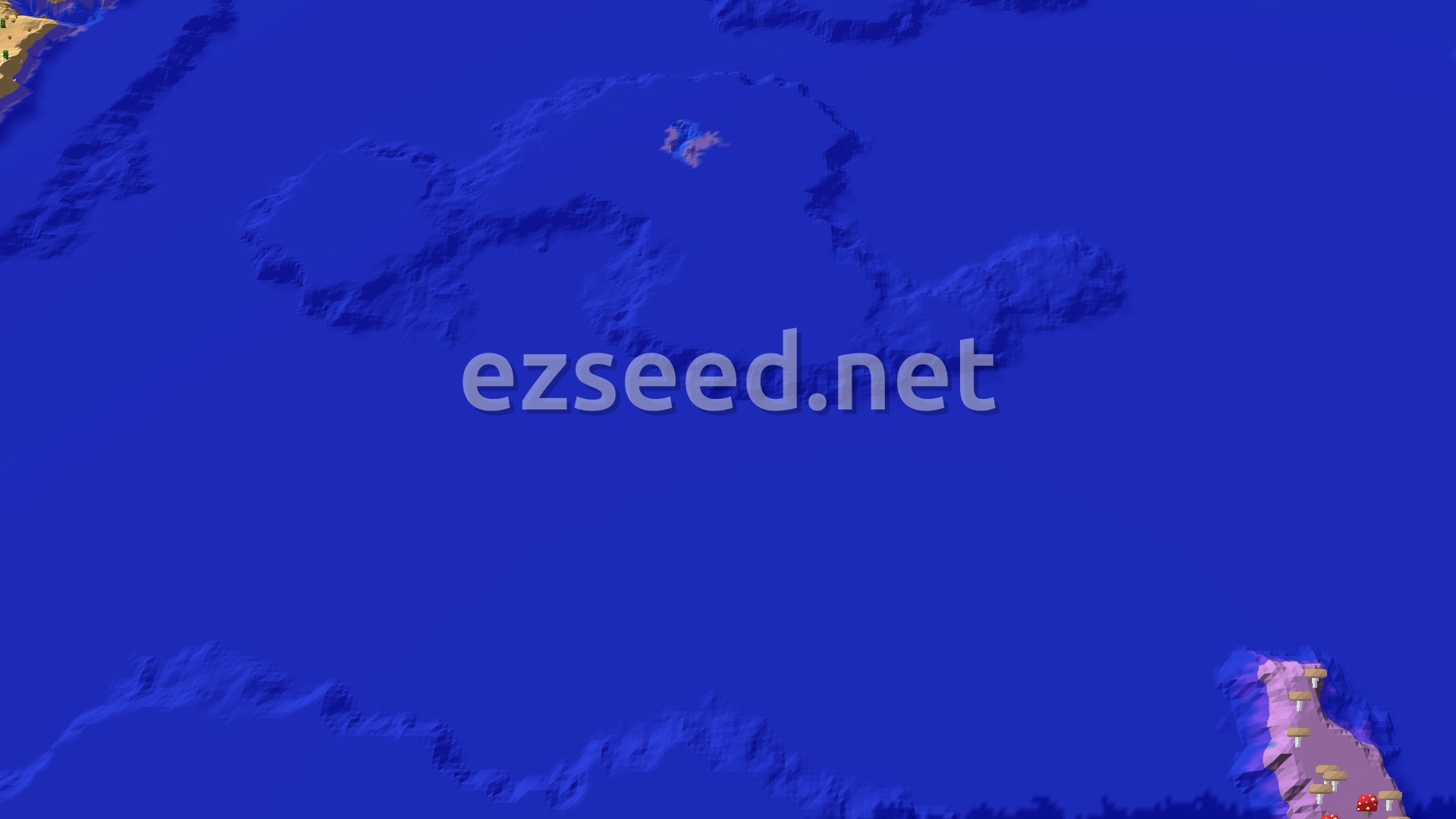 Aerial Minecraft seed map — Mushroom Fields Island Near a Sparse Jungle Spawn