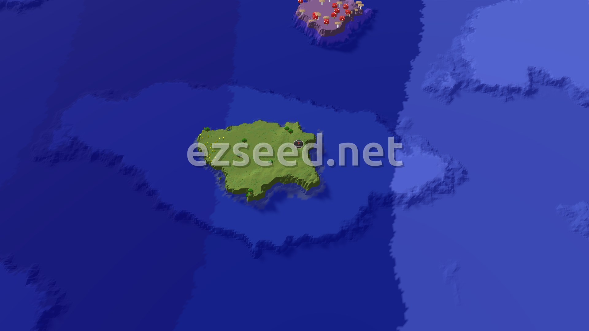 Aerial Minecraft seed map — An Island Start with a Close Mushroom Fields