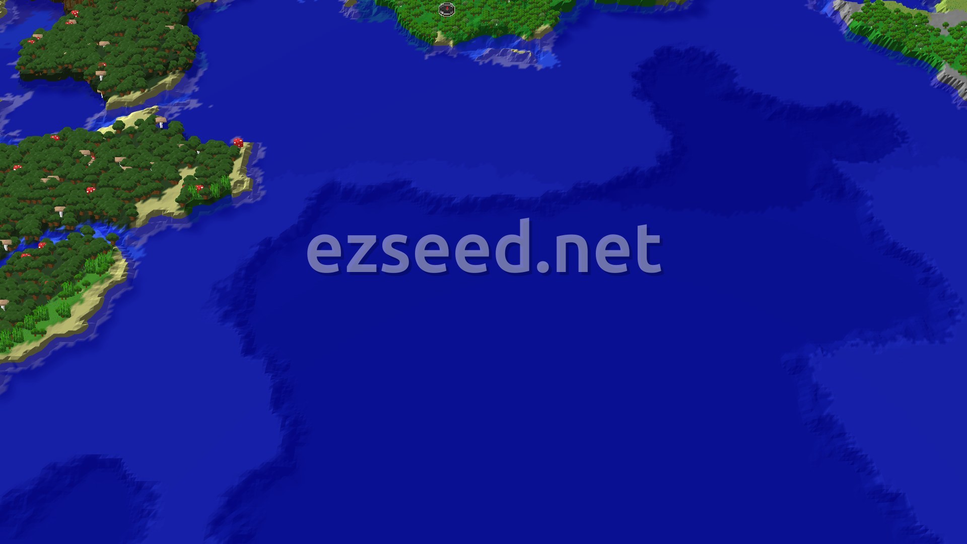Aerial Minecraft seed map — Forest Spawn with Nearby Structures and Icy Peaks