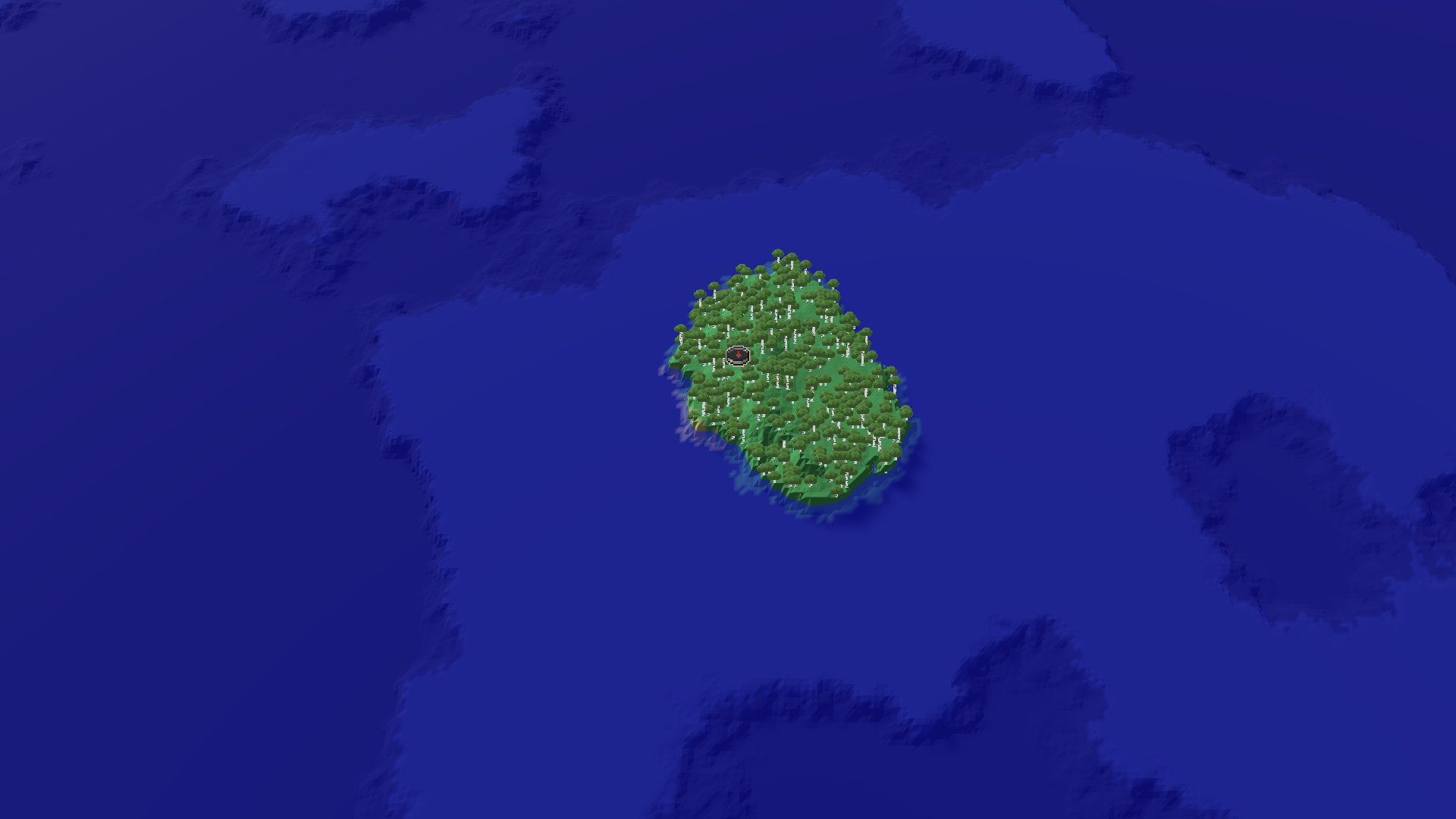 Aerial Minecraft seed map — Spawn on a Birch Island, Trial Chambers Nearby
