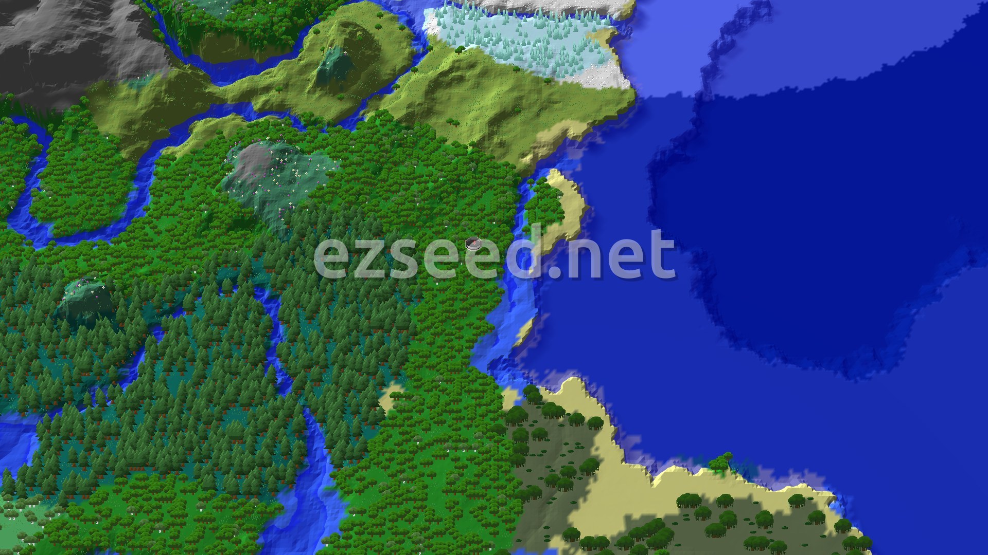 Aerial Minecraft seed map — Spawn in a Forest with a Nearby Trial Chambers