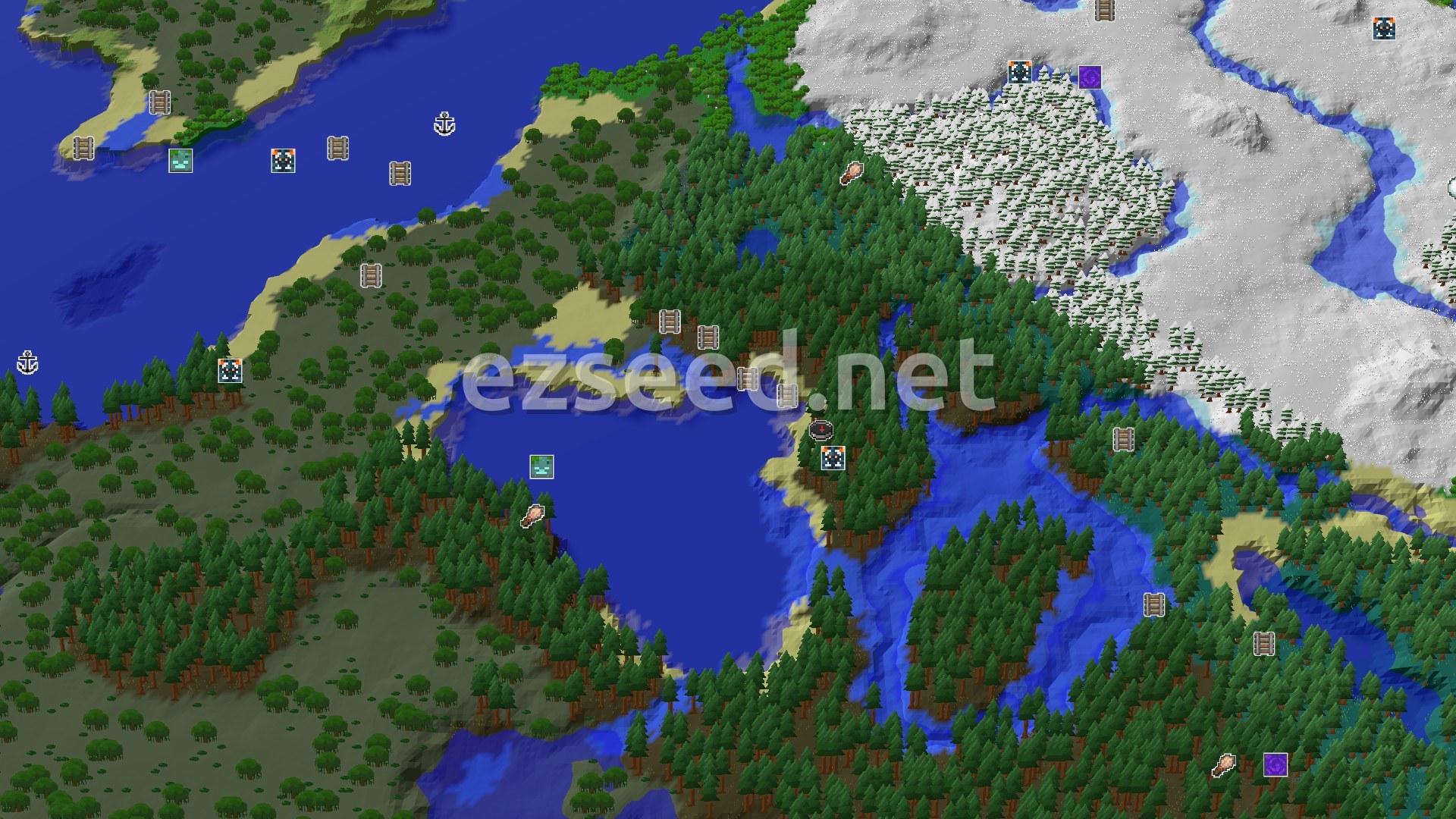 Aerial Minecraft seed map — Spawn in Taiga, Find a Trial Chamber Fast