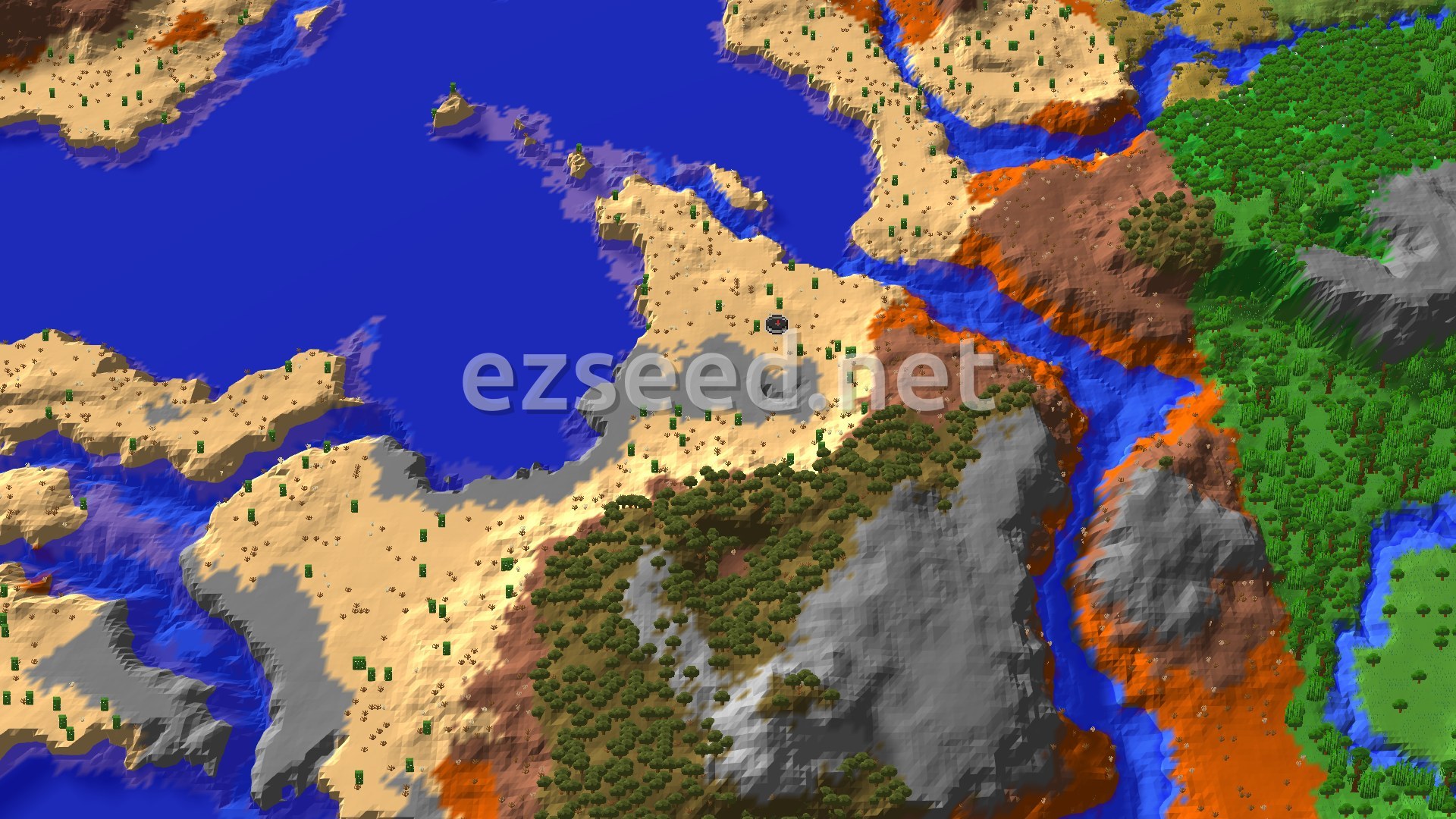 Aerial Minecraft seed map — Ancient City Near Desert and Badlands Spawn