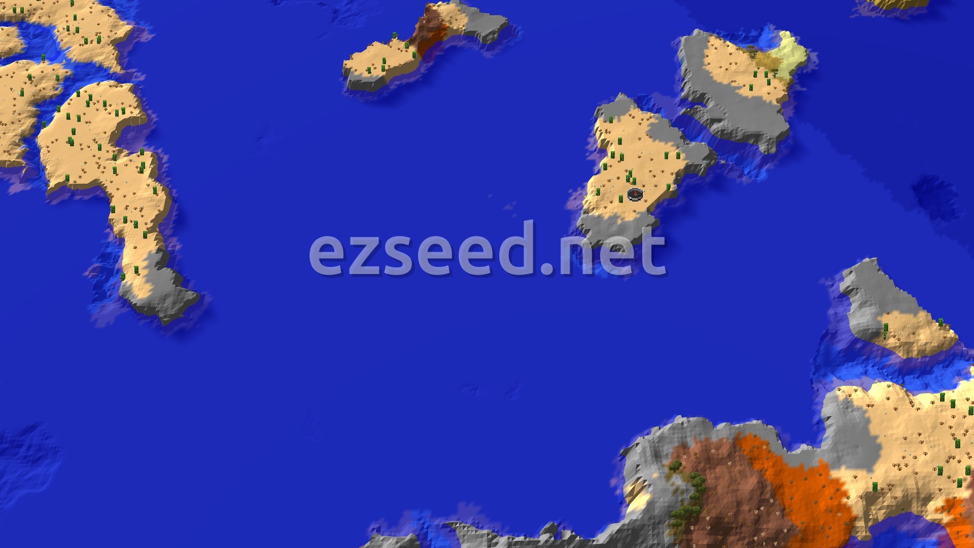 Aerial Minecraft seed map — Desert Spawn with Nearby Ancient City and Trial Chambers