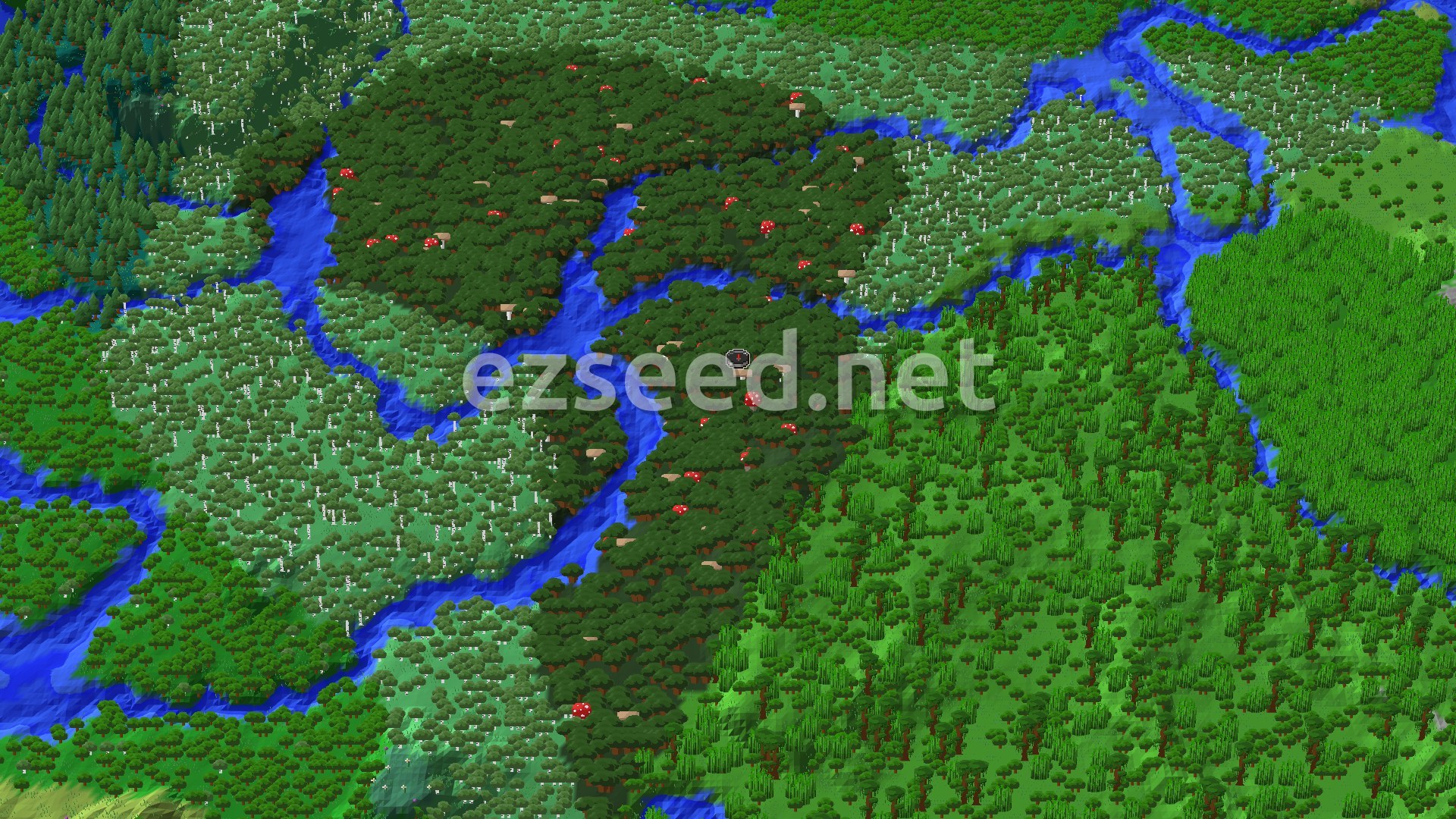 Aerial Minecraft seed map — Jungle Temple and Ancient City Near Dark Forest Spawn