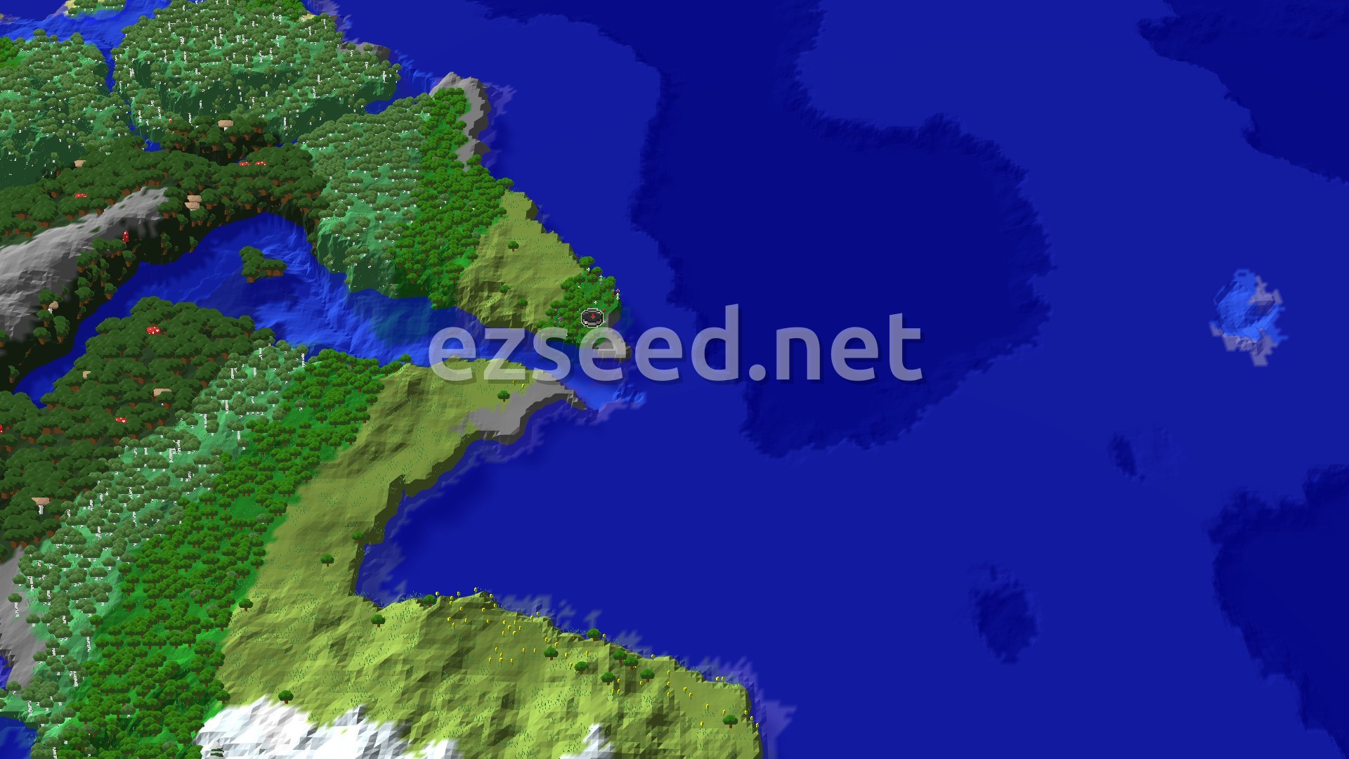 Aerial Minecraft seed map — Flower Forest Spawn with Nearby Trial Chambers